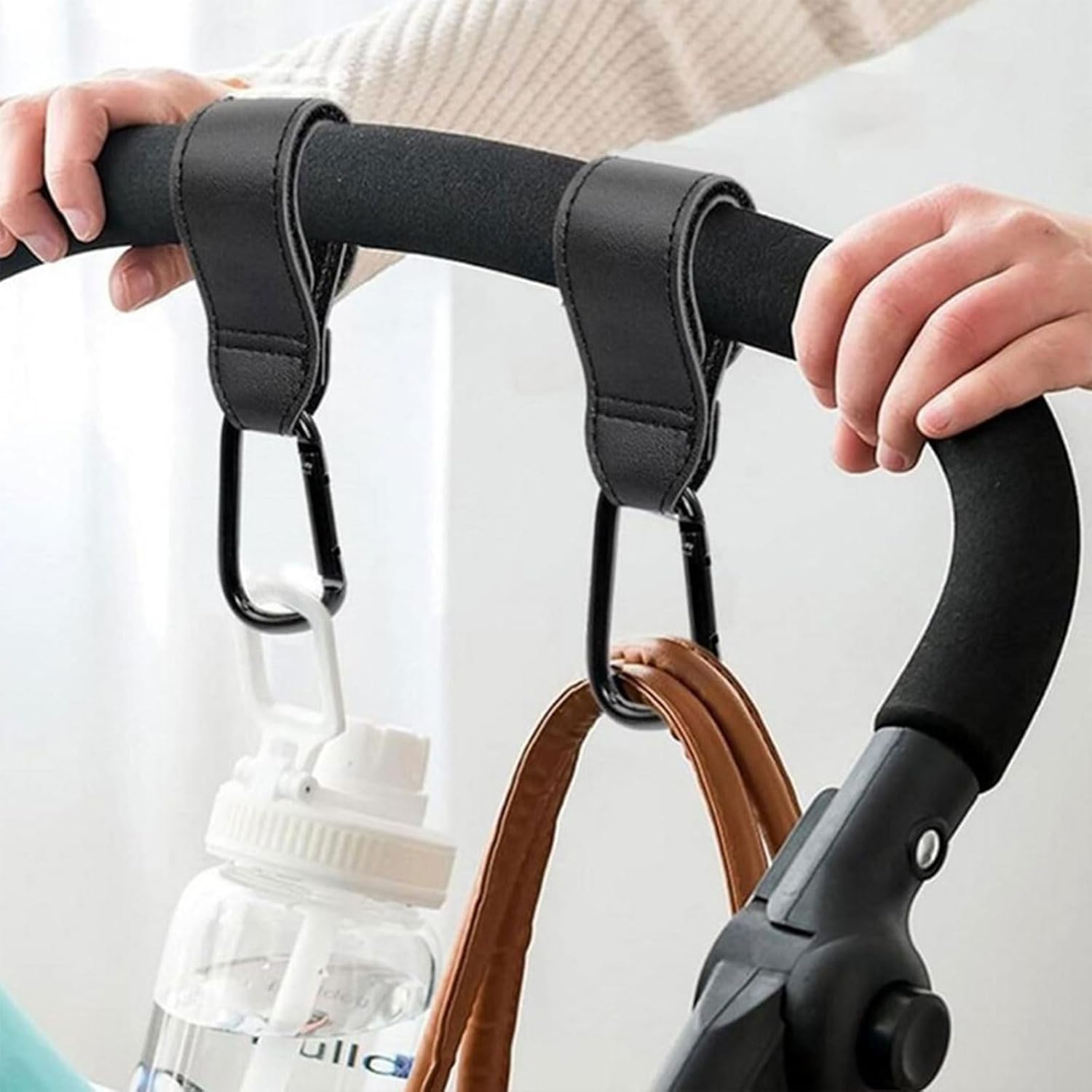 Yxvyxymyxxg​ Stroller Hooks with Dual Attachment - 5Pcs,Adjustable Hooks with Velcro & Carabiner, for Diaper Bags, Groceries and Purses, Fits Most Stroller Models image number 1