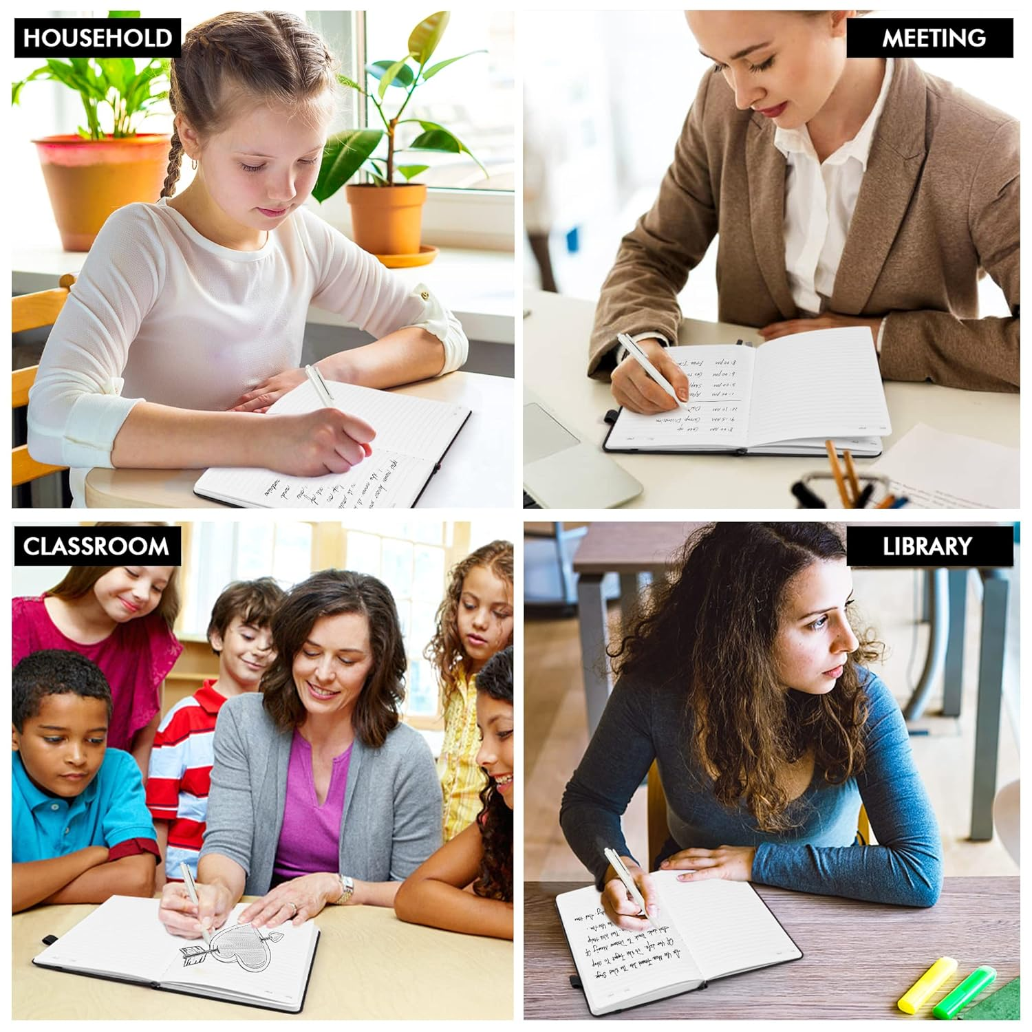 Feela 12 Pack Notebooks Bulk with 12 Black Pens, A5 Hardcover Notebook Classic Ruled Journal Set with Pen Holder for School Business Work Travel Writing, 120 GSM, 5.1&rdquo;X8.3&rdquo;, Black image number 4