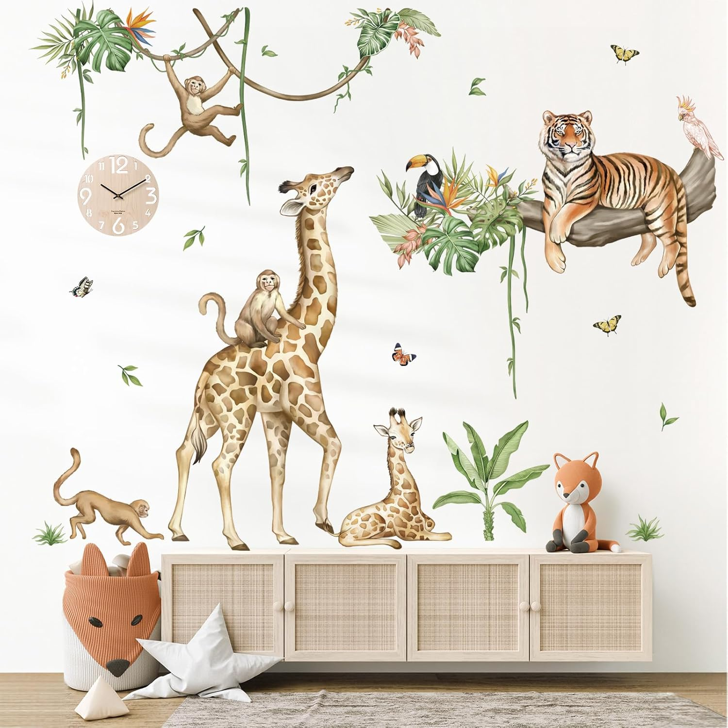 Wondever Large Jungle Animal Tree Branch Wall Stickers Safari Giraffe Tiger Monkey Peel and Stick Wall Art Decals for Baby Nursery Kids Bedroom Playroom image number 3