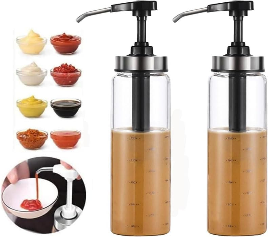 WADY Syrup Dispenser, 2PCS Syrup Dispenser with Pump, Condiment Press Bottles- No Drip, Glass Pump Dispenser 17 OZ, Dispenser Great for Ketchup, Salad, BBQ Sauce,Honey, Oyster Sauce, Oil (Black) image number 5