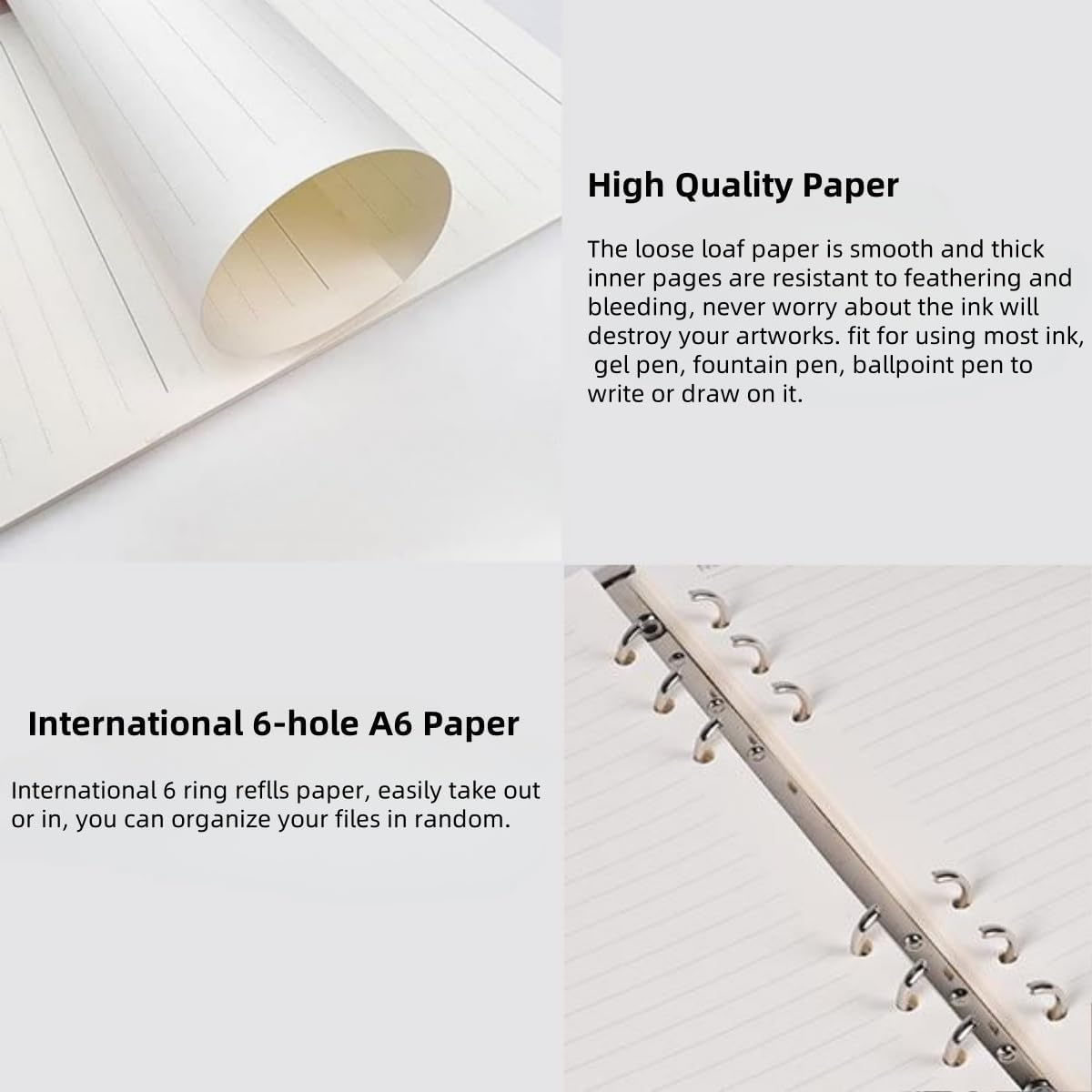 A5 Refill Paper Planner Inserts, 6-Hole Loose Leaf Paper, College Ruled Loose Leaf with Binder Dividers, Punched Notebook Refills for 6-Ring Refillable Binder, 80 Pages (2 Packs) image number 6