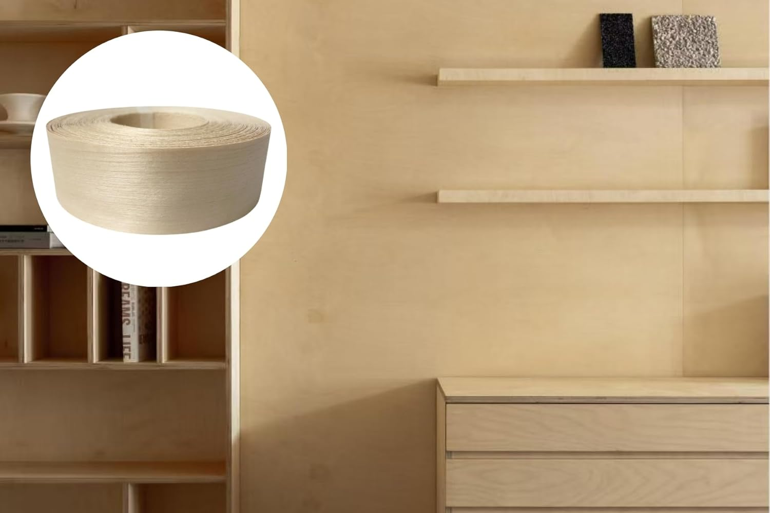 Preglued Birch Wood Veneer Edging, Plywood Edge Banding, Flexible Wood Tape, Iron on Easy Application Veneer Edging with Hot Melt Adhesive Back (1.9Cmx15M) image number 2