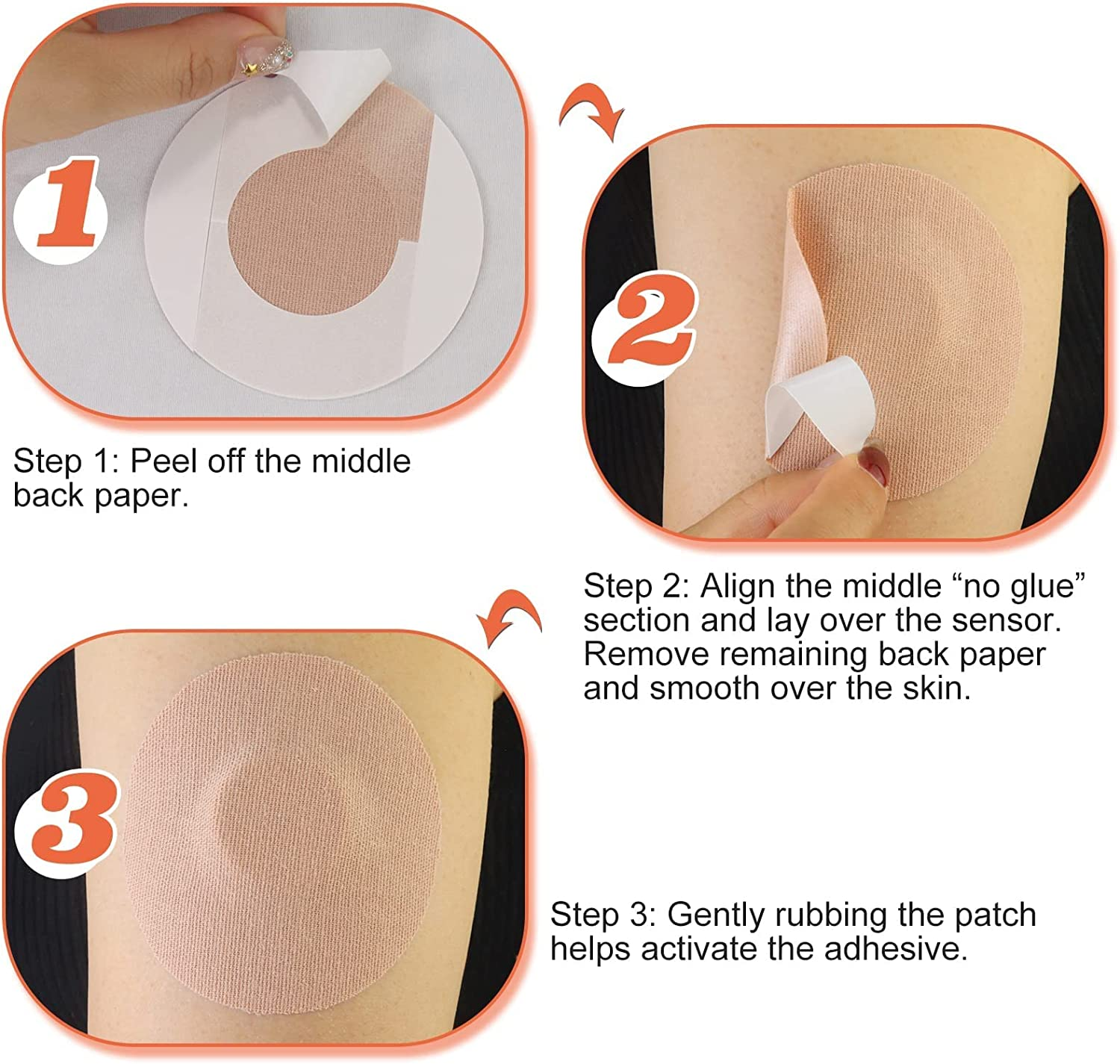 Freestyle Libre Sensor Covers 25Pack Waterproof Liber Sensor Adhesive Patches Flesh Flexible CGM Patches without Glue in the Center-Enlite-Guardian-Freestyle Libre 14 Day Sensor Patches image number 1