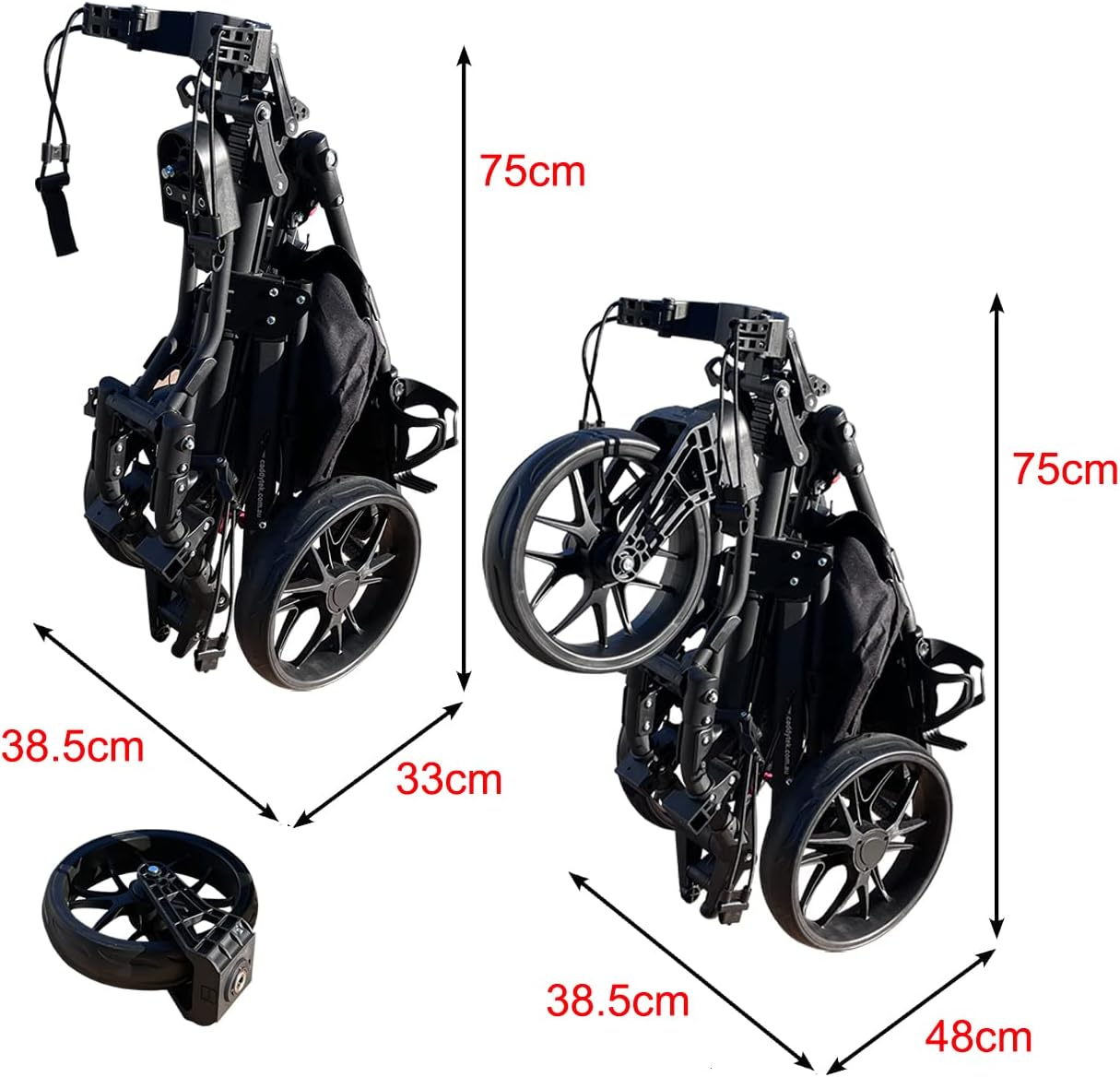 Caddytek Caddylite EZ-S Pro One-Click Folding 3-Wheel Golf Buggy with 360-Degree Swivel Front Wheel - Black + Removable Seat - 12-Month Australian Warranty image number 2