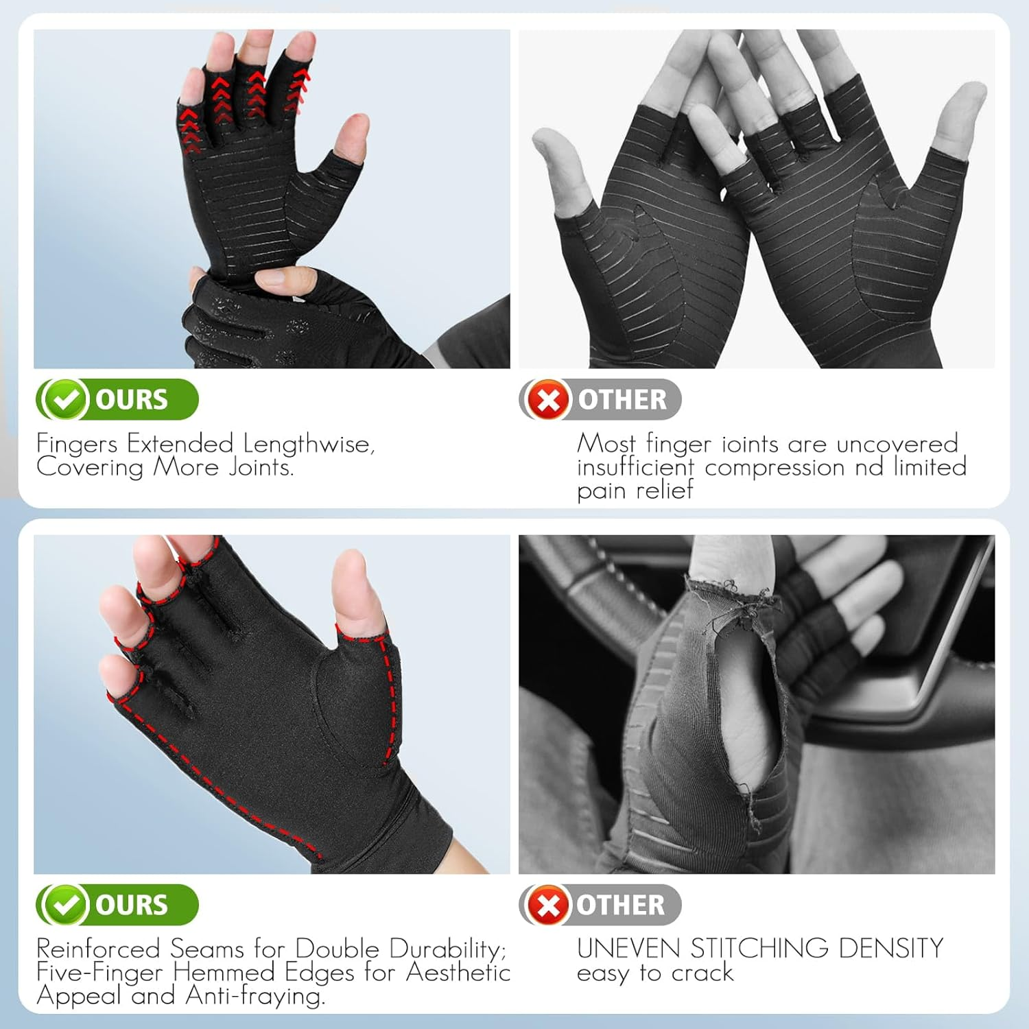 Donfri Arthritis Compression Gloves Fingerless Gloves Hand Support Carpal Tunnel Typing Gloves for Rheumatoid,Raynaud'S,Tendonitis,Joints Swollen and Stiff, Black, L image number 1