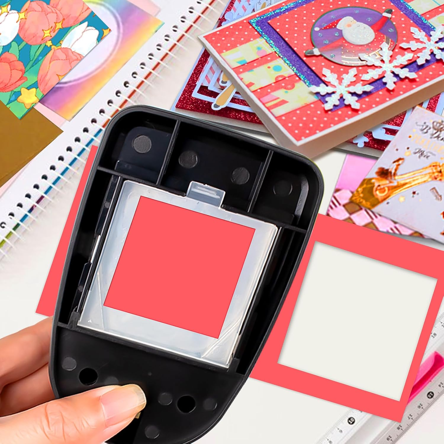 HKKYO Square Punch 1.9 Inch Square Hole Puncher for Crafts, Orange Plastic and Metal Handle, 4.41 X 2.95 X 2.76 Inches image number 6