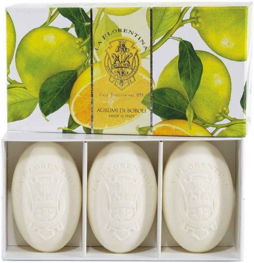 La Florentina:"Agrumi Di Boboli" Bar Soaps, Citrus Scent,"Bellosguardo" Collection - Pack of 3 Soaps, 5.3 Ounces (150G) Each, Gift Box [ Italian Import ] image number 1