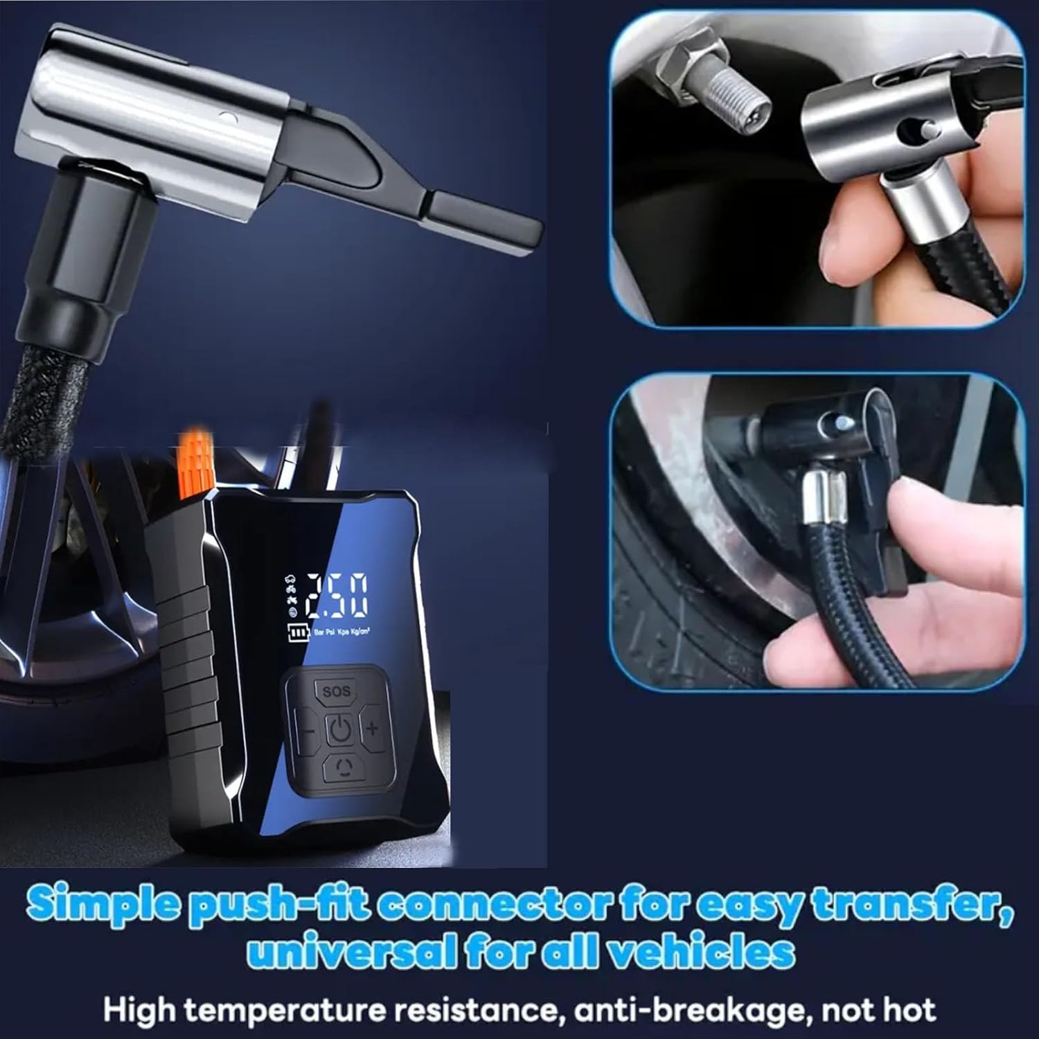 Portable Cordless Tyre Inflator,Air Compressor 150 PSI with Digital Pressure Gauge, Rechargeable Battery, and LED Light for Cars, Bikes, and Balls image number 5