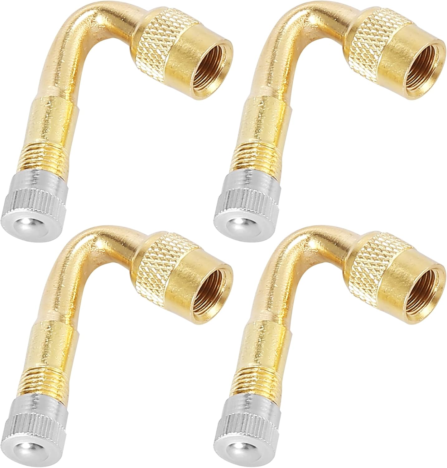 X AUTOHAUX 4Pcs Metal 45 Degree Valve Stem Vacuum Tyre Valve Stem Extension Extenders Adapter for Car Motorcycle Gold Tone Metal image number 4
