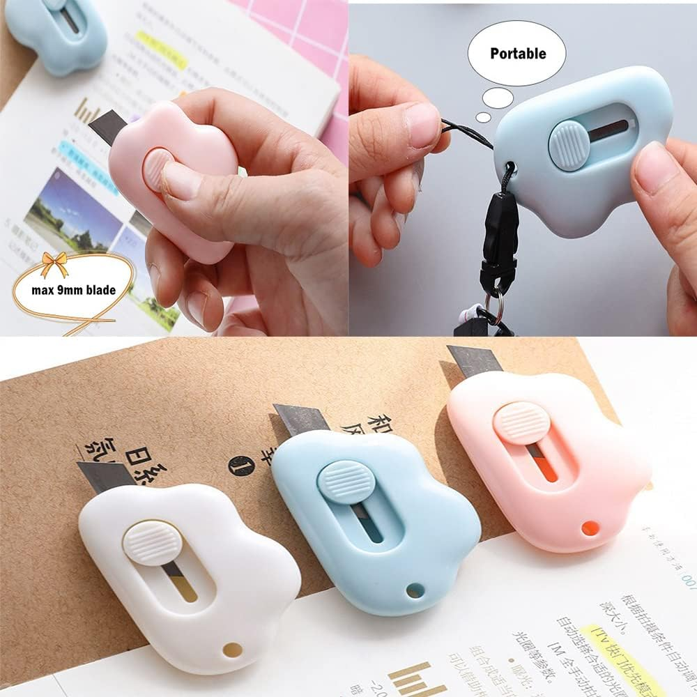 3Pcs Cloud-Shaped Retractable Box Cutter Set,Mini Pocket Box with Keychain Hole | Safe & Portable Letter Opener for Envelopes, Packages, Mail, DIY | Paper Cutter for Home, Office, Outdoor Use image number 4