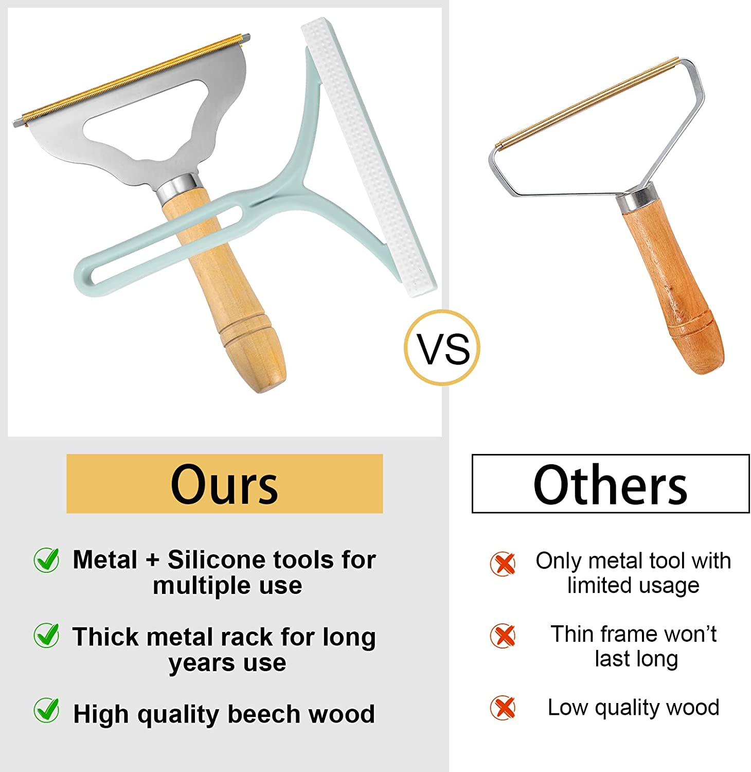 2Pcs Manual Portable Fabric Shaver, 1 Metal Carpet Lint Scraper for Furniture Pet Hair Removal (1Buck Thick Rack Can Be Used for Years), 1 Reusable Fuzz Lint Remover Brush for Clothes Couch(No Snag) image number 6