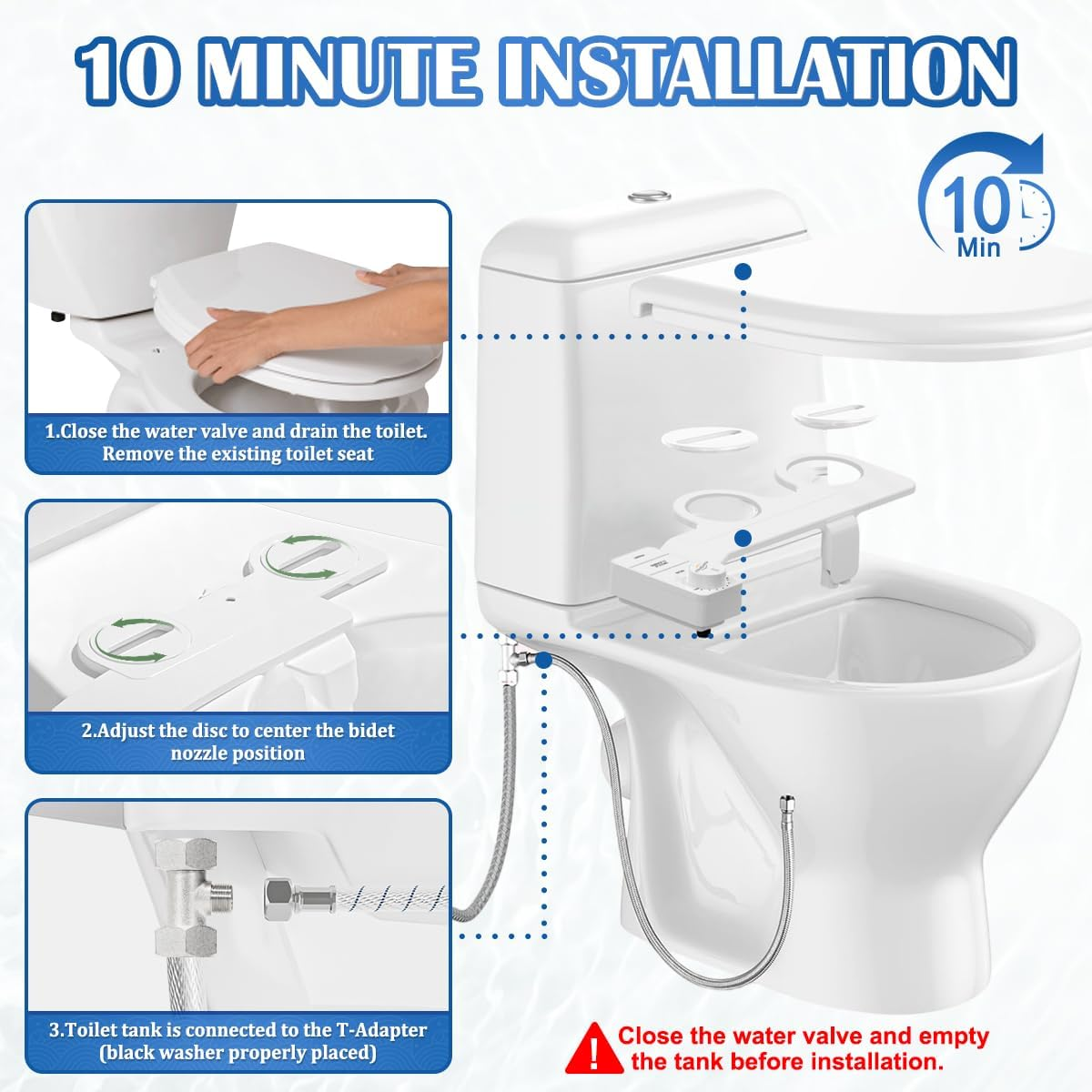 Expspru Bidet Attachment for Toilet,Self Cleaning Non-Electric Dual Nozzle (Frontal & Rear Wash),Ultra-Slim Cold Water Bidet Toilet Seat Attachment with Pressure Controls,White image number 6