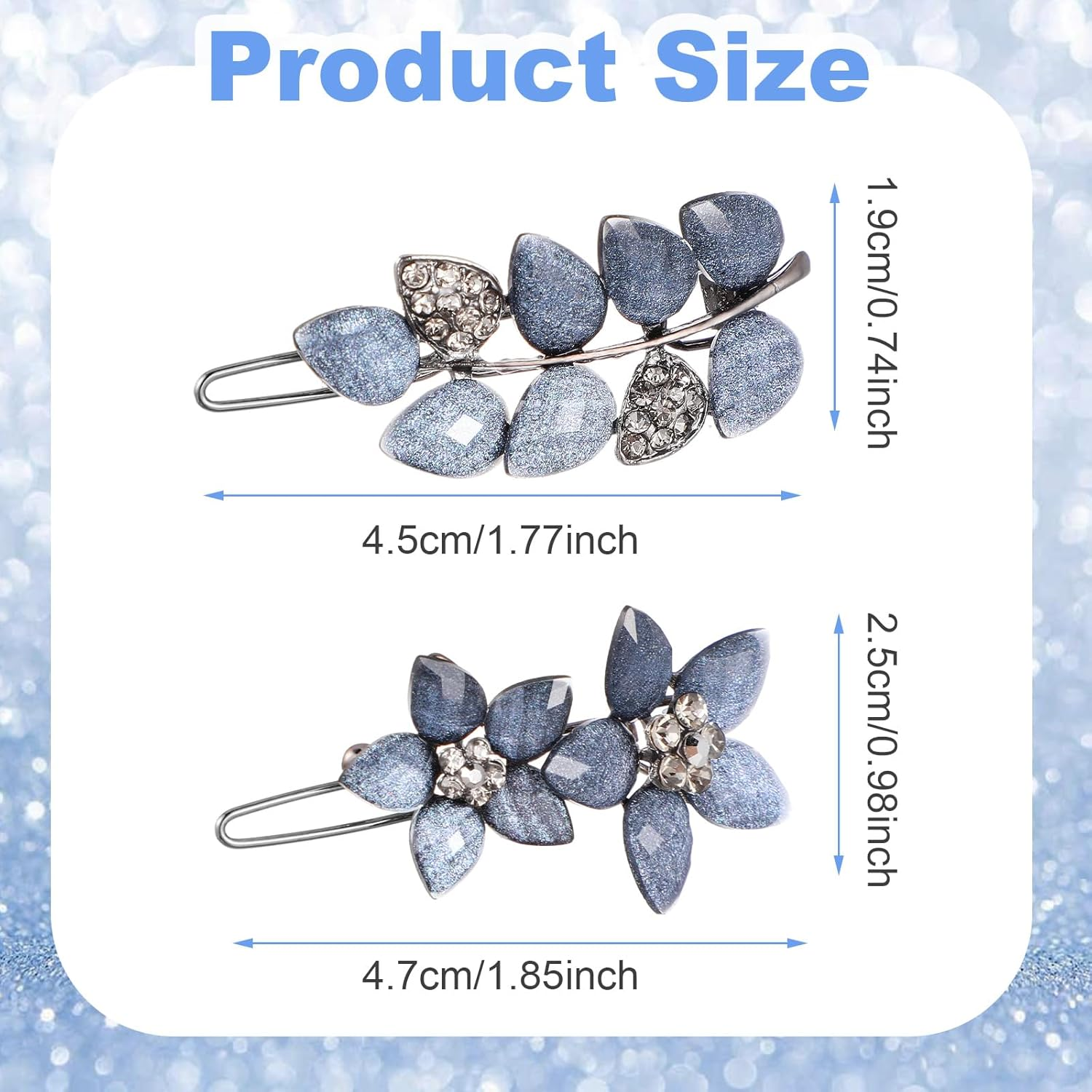 AOZUO 2 Pieces Fancy Hair Clips for Women, Vintage Rhinestone French Hair Clip Blue Crystals Small Flowers Hair Clips Decorative Hair Clips for Wedding Engagement Prom Valentines image number 6