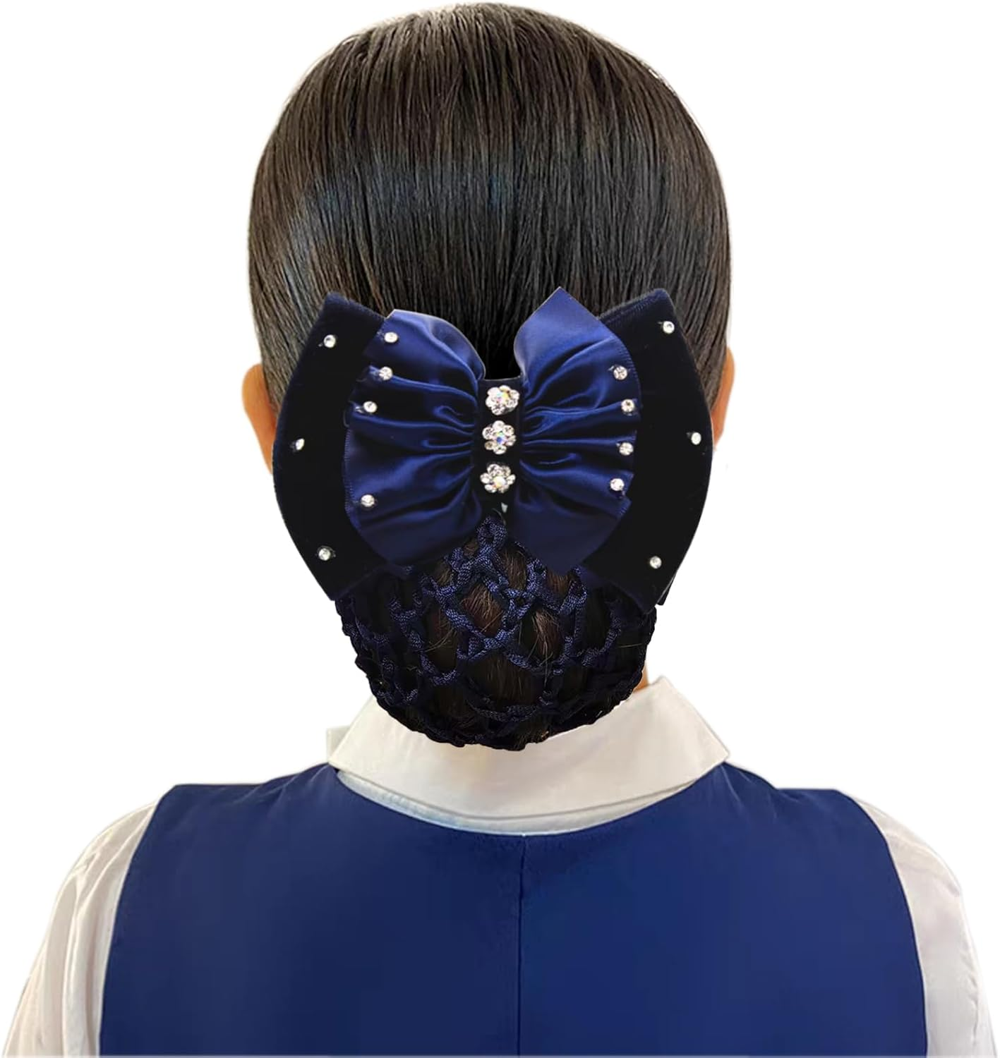 TRADERPLUS 3 Pieces Hair Bun Net Hair Clips with Bow Hair Accessories for Hostess Bank Hotel Restaurant image number 2