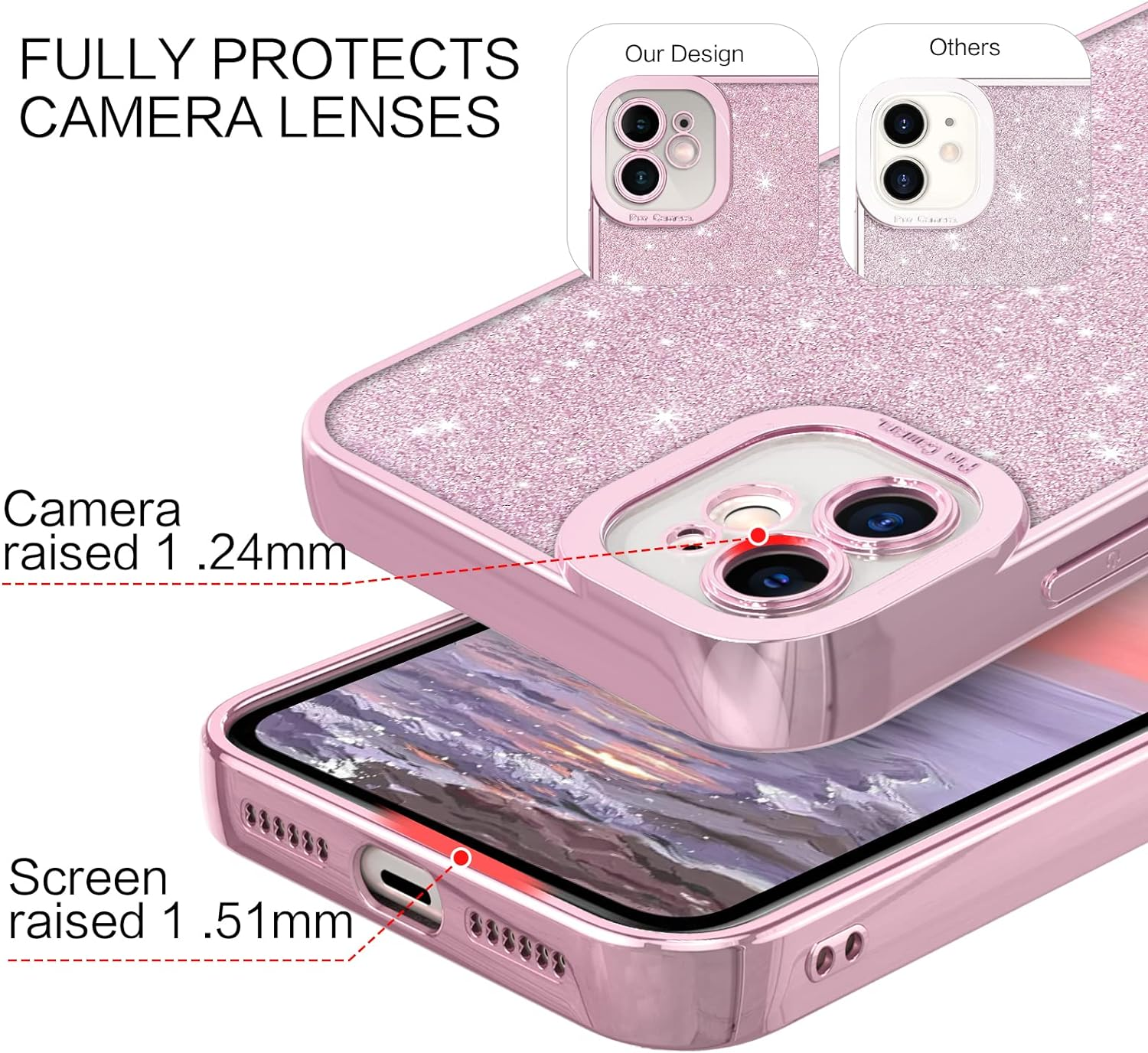 VENINGO Iphone 11 Case, Bling Sparkle Shockproof Full Body Protective Stylish Slim Glitter Cute Women Girls Girly Soft TPU Non Slip Drop Protection Lovely Phone Cases Cover for Iphone 11 6.1 Inch,Pink image number 4