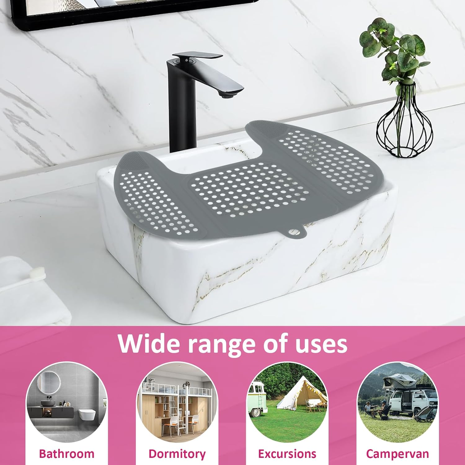 Foldable Bathroom Sink Cover for Counter Space - Silicone Makeup Mat over Sink - Heat Resistant Brush Cleaner Mat (Gray) image number 1