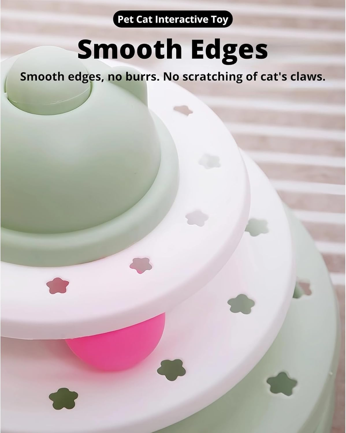 Cuifati Cat Roller Ball Toy, 3 Tracks Plastic Cat Turntable Toy, Kitten Tower Toy with 3 Colourful Balls, for Multiple Indoor Cats image number 1