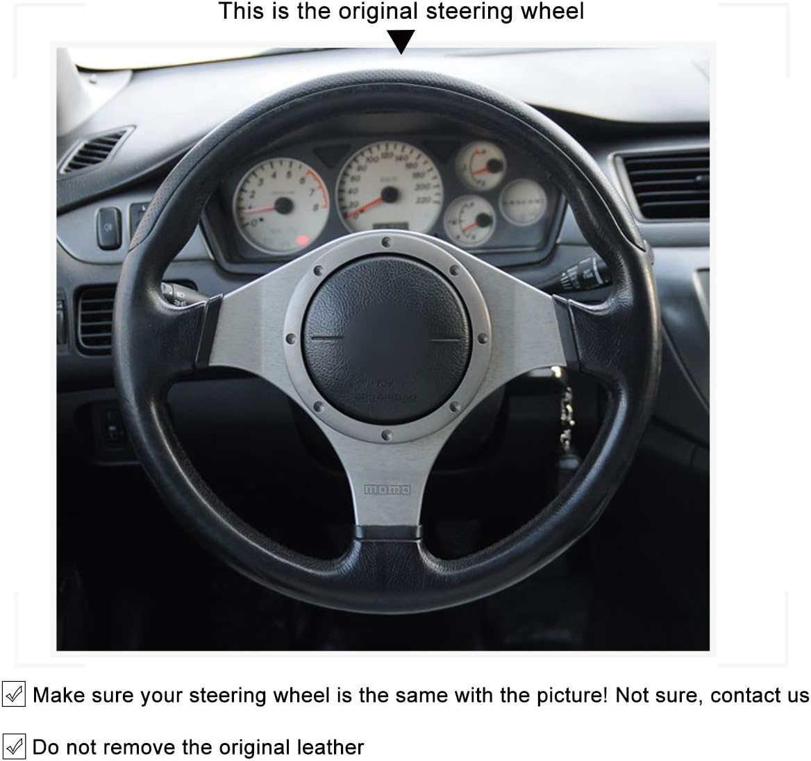 MEWANT Car Steering Wheel Cover for Mitsubishi Lancer Evolution 8 VIII 2003-2004 / Lancer Evolution 9 IX 2005-2006 Customized Hand Stitch Black Suede & Perforated Leather image number 6