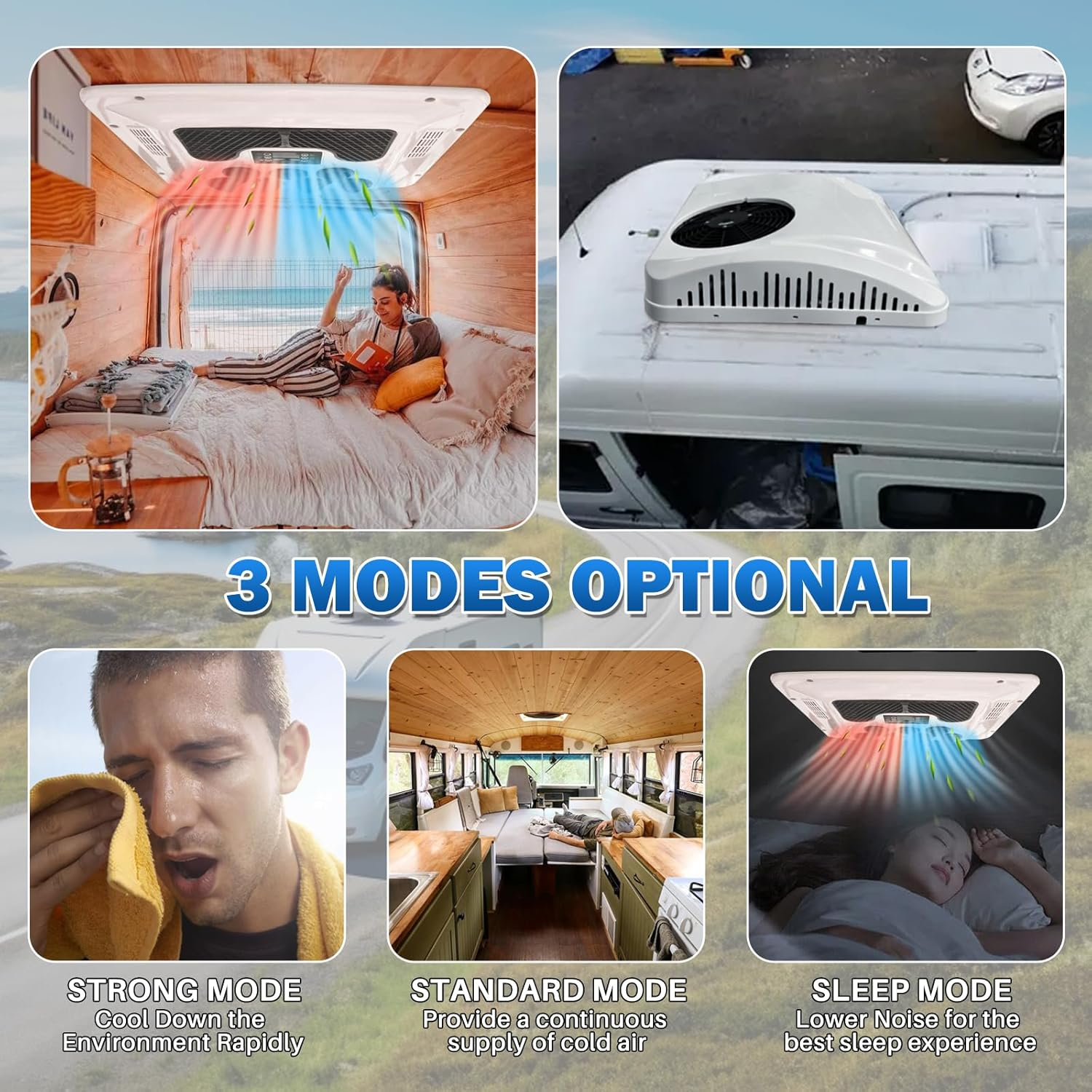 RV Rooftop Air Conditioner W/Heat 24 Volt, Campervan 10000BTU 24V Air Conditioner, Low Profile 24 Volt AC 2 in 1 for Van, RV, Yacht, Golf Carts, Road Machine, Caravan, Buses image number 6