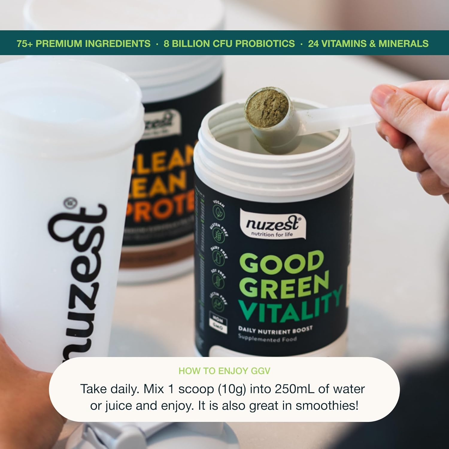 Greens Powder by Nuzest &ndash; Good Green Vitality &ndash; Filled with Vitamins, Minerals & Superfoods &ndash; Vegan Multivitamin Greens Drink- Gluten Free - Dairy Free - 300G - 30 Servings image number 6