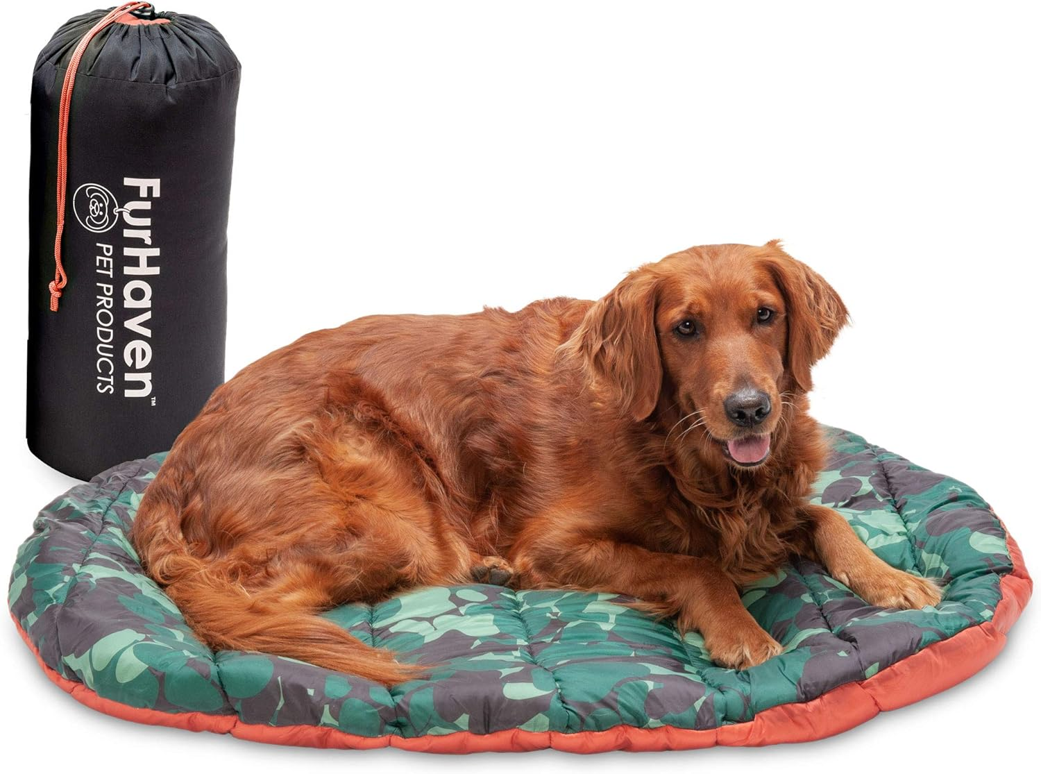 Furhaven Pet Dog Bed - Trail Pup Packable Outdoor Travel Pet Camping Pillow Bed Stuff Sack with Bag for Dogs and Cats, Flame Red and True Blue, Small