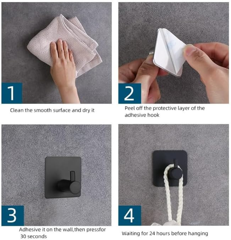 Bathroom Hardware Set 6-Piece - Towel Bar Toilet Paper Holder Wall Mounted 2 Towel Hooks 2 Adhesive Hooks - Stainless Steel Bathroom Accessories（Black） image number 2