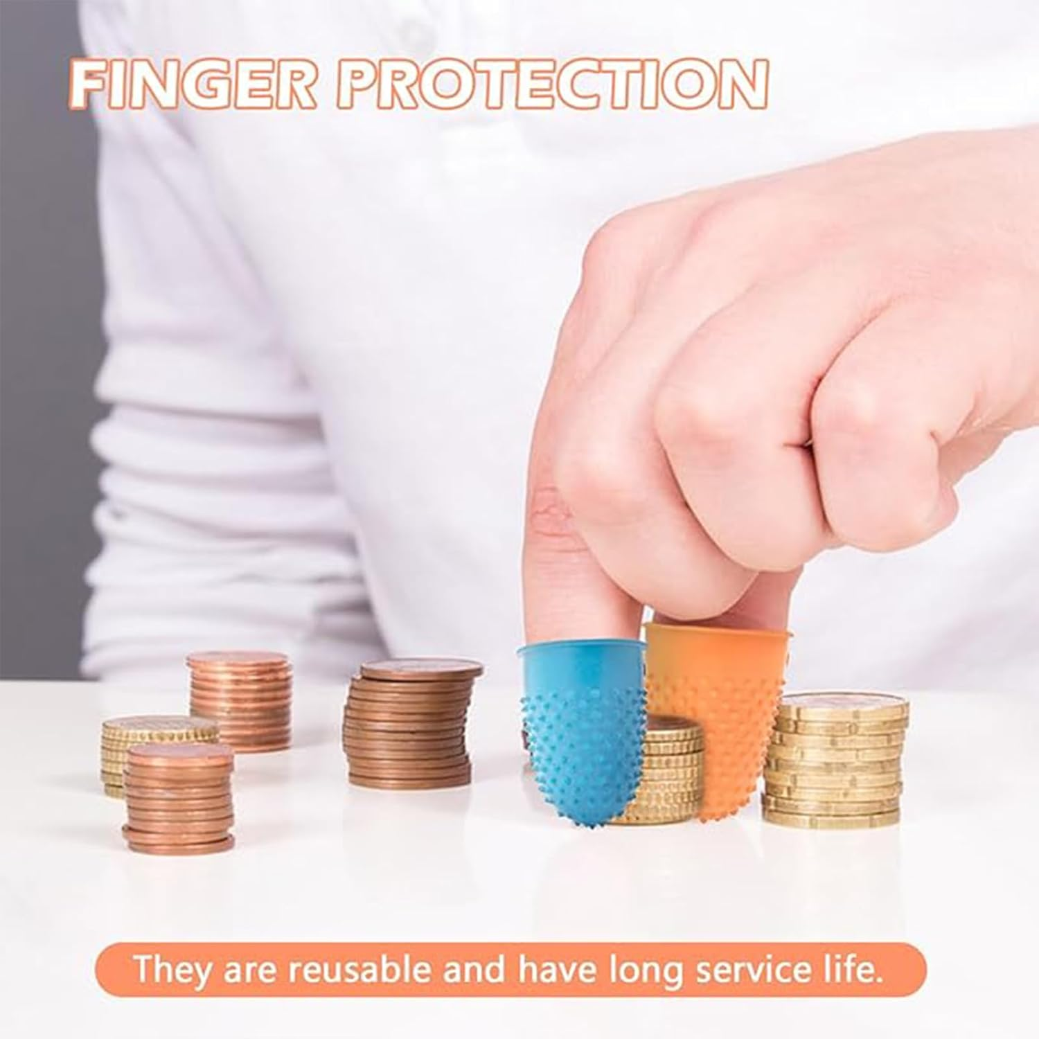 Yeanifeana Rubber Finger Tips Guard, 20Pcs Silicone Thimble Pads for Finger Protection, 5 Sizes Non-Slip Grips for Office, Craft, Sewing & Paper Turning, Reusable Covers image number 5