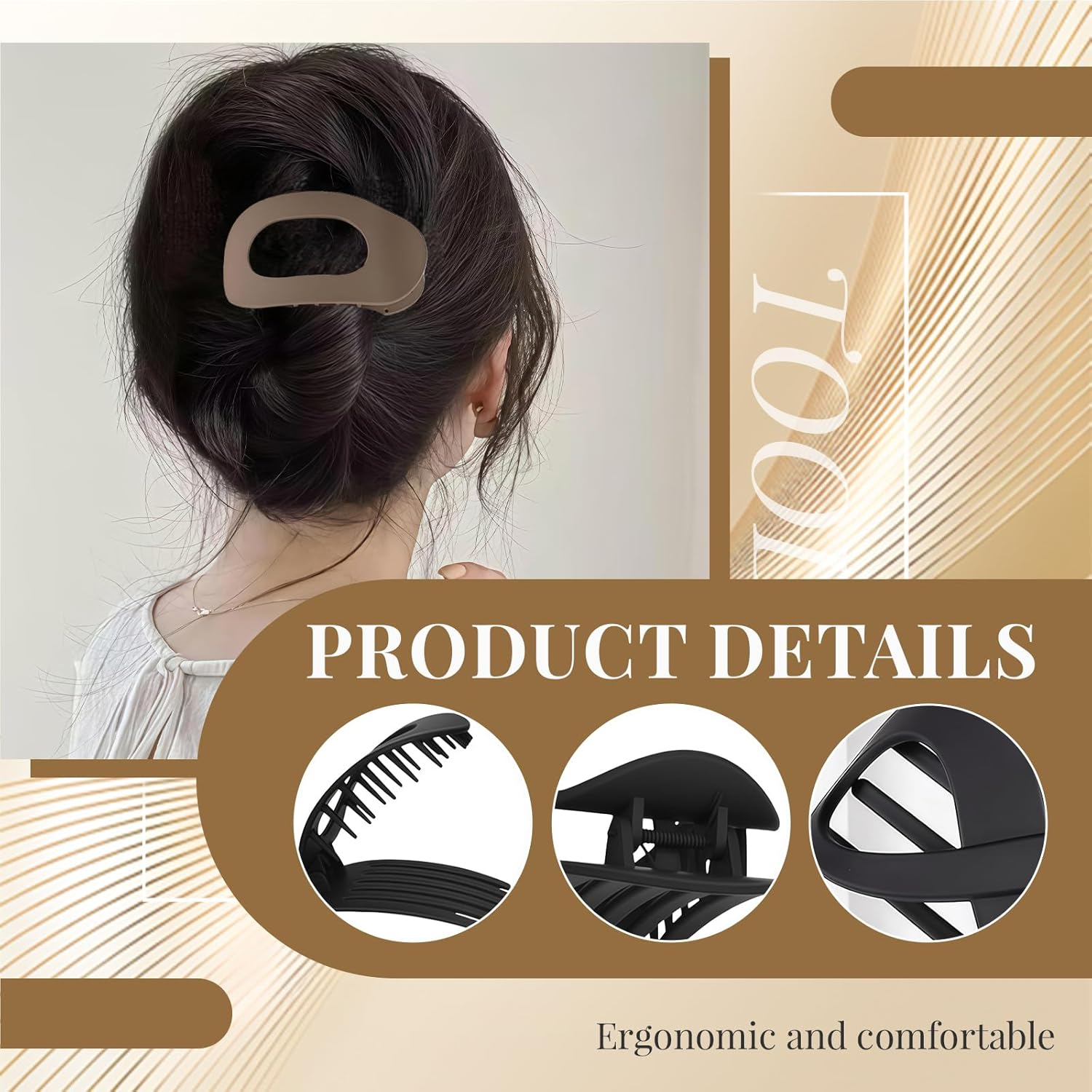 6 Pcs Flat Hair Claw Clips, Large Flat Claw Clip Set with Strong Hold, Non-Slip Hair Claw for Women, Girls, Professionals for Daily Wear, Parties, Styling (Black & Brown) image number 2