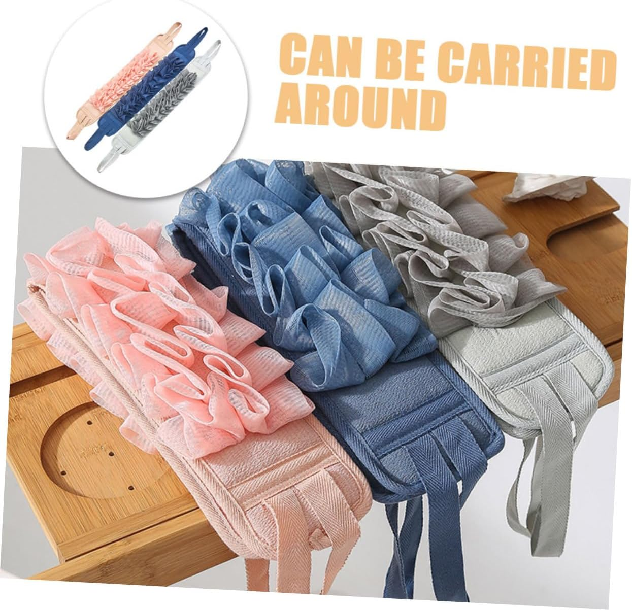 Ipetboom 3Pcs Reliable Massaging Strap Shower Back Scrubber for Shower Back Washing Strap Bath Scrubber image number 4