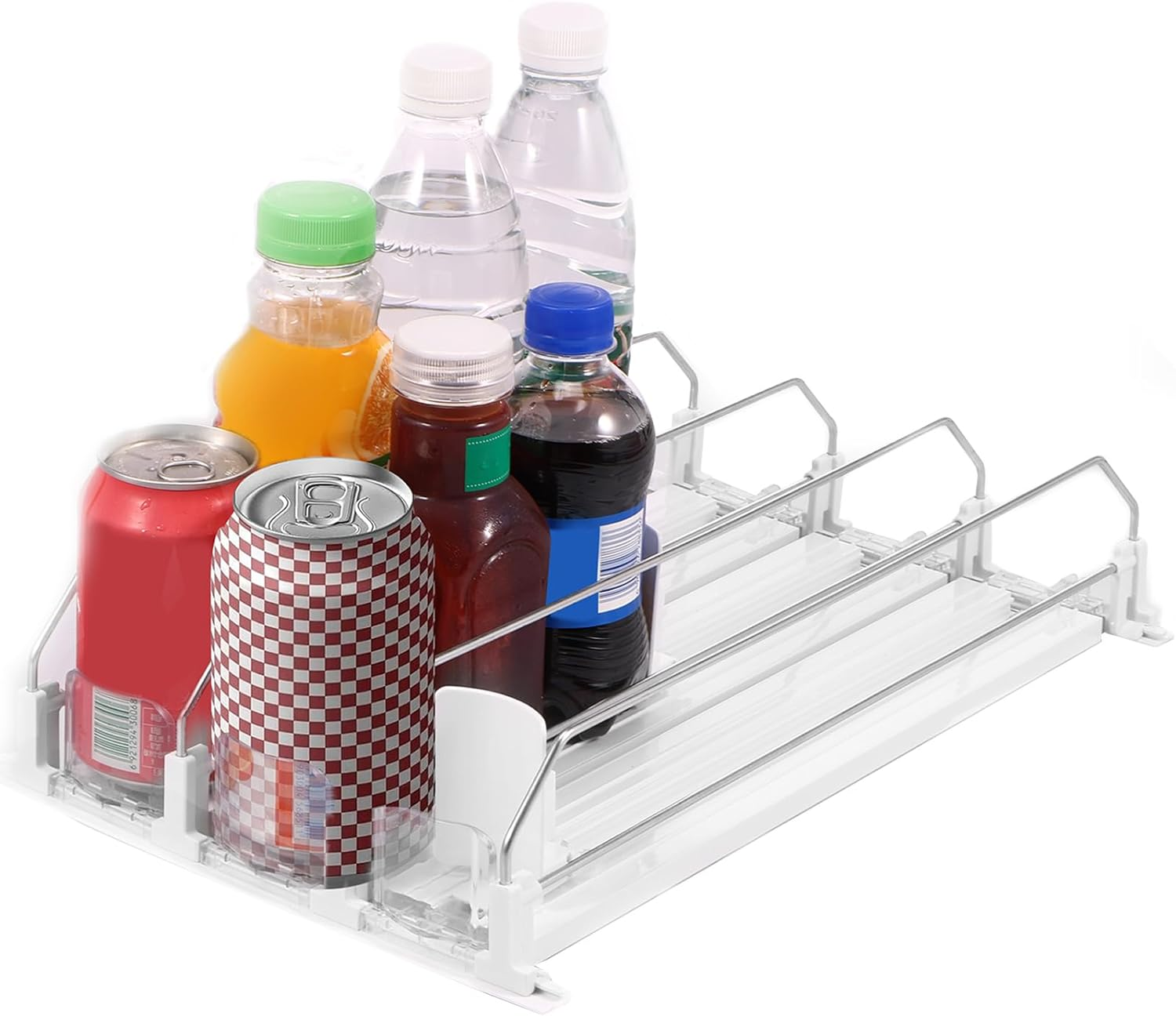 Drink Organizer for Fridge, Self-Sliding Soda Can Dispenser for Refrigerator, Adjustable Width Beverage Self-Pushing Glide Rack, Automatic Soda Seltzer Drink Pop Can Organizer Holds up to 25+ Cans (A)