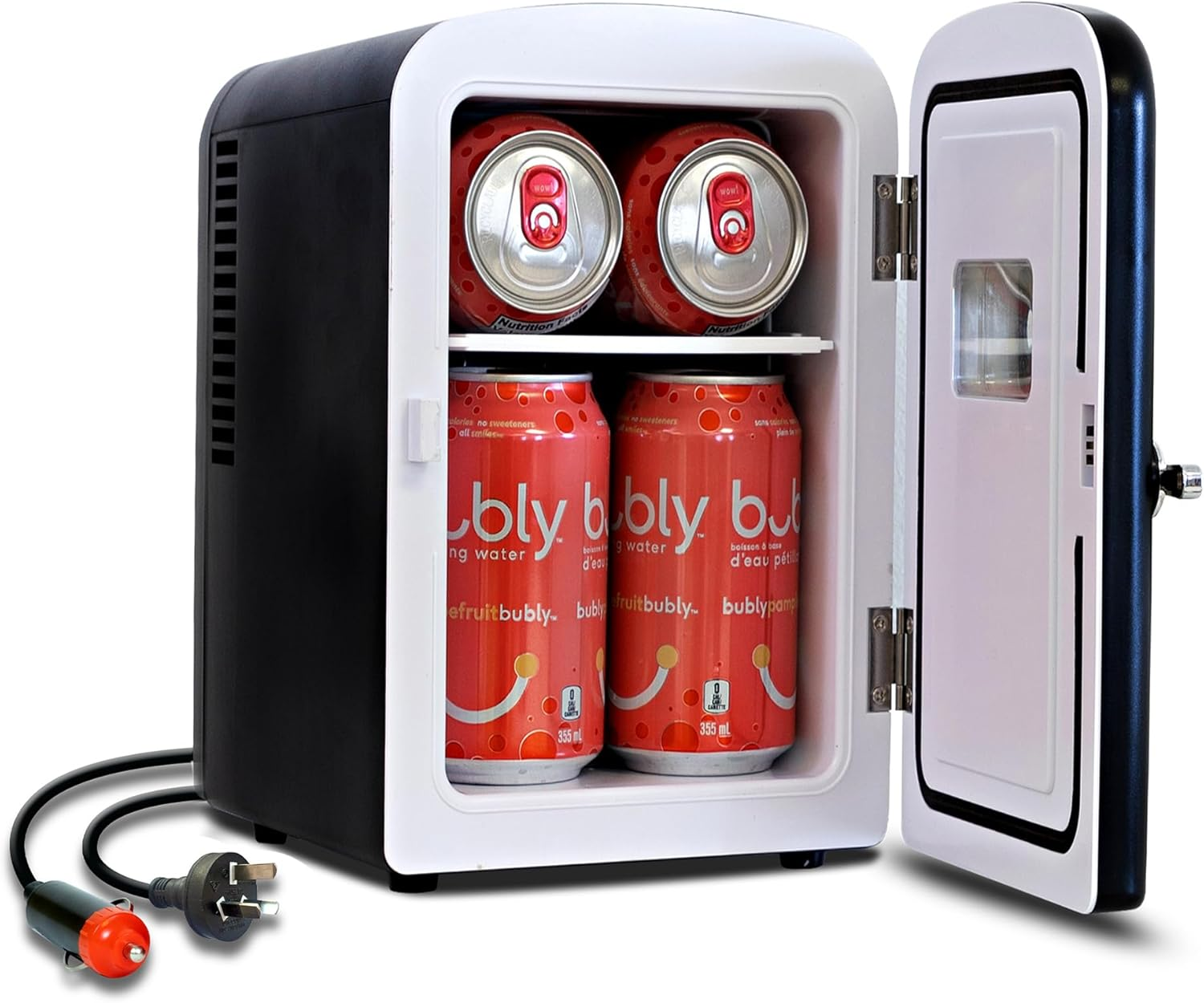 Koolatron Retro 4L 6 Can Portable Mini Fridge, Compact Car Refrigerator, Skincare Cosmetic Beauty Makeup Personal Cooler 12V and AC Cords Desktop Accessory for Bedroom Home Office Travel (Black)