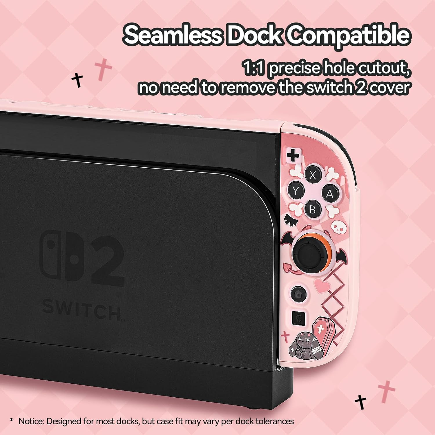 Geekshare Slim Protective Case Compatible with Switch 2 (2025), Anti-Scratche and Shock-Absorption Dockable Hard Shell for Switch 2 Game Console - Gothic Bunny