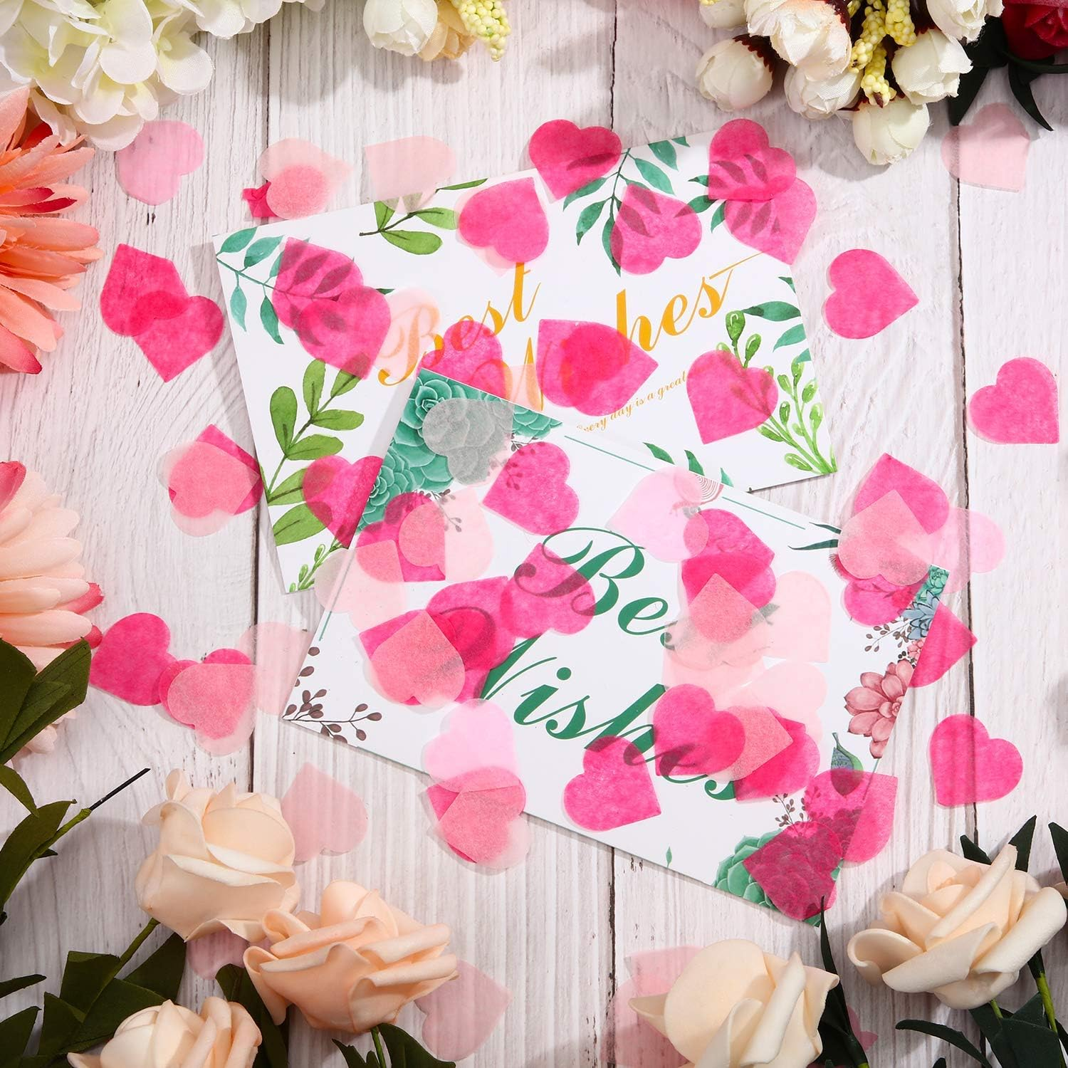 Confetti! Valentine'S Day Heart Shape Tissue Confetti 1000 Pcs / 10-15 Grm Paper Table Confetti for Valentine'S Day, Wedding Party, Baby Shower and Balloon Decorations, 1 Inch (Rose Red, Peach) image number 2