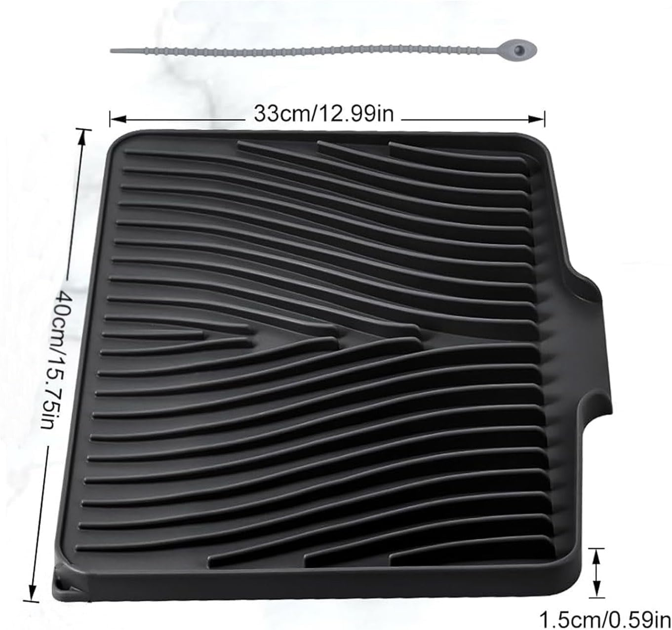 Premium Silicone Dish Drying Mat for Kitchen Sink | Non-Slip Drainage Pad with Integrated Water Channels | Heat-Resistant Stone Texture | Protects Countertops | 40X33Cm (Black)