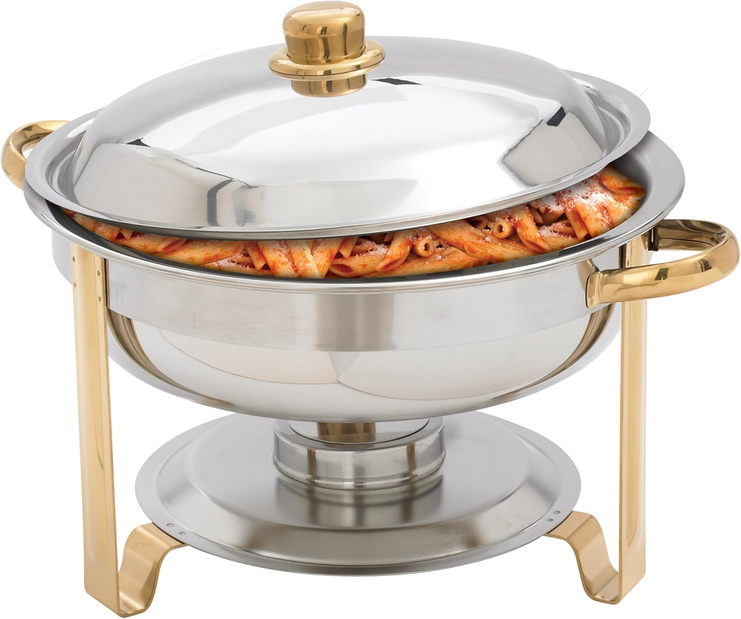 Winco 203 Winware 4 Quart round Stainless Steel Gold Accented Chafer image number 3