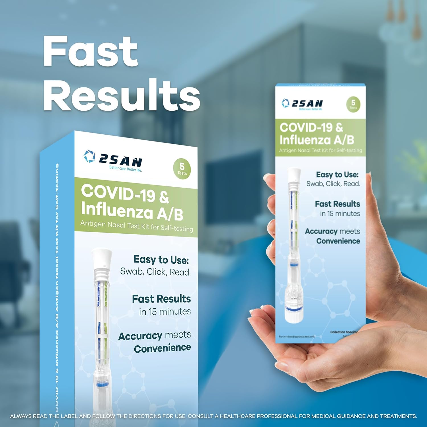2San COVID-19 & Flu A/B Test &ndash; Results in 15 Minutes &ndash; 5-Pack (5 Test) &ndash; Rapid Antigen Home Test &ndash; Clinically Accurate &ndash; Easy, Non-Intrusive Nasal Swab &ndash; Detects Flu & COVID image number 4
