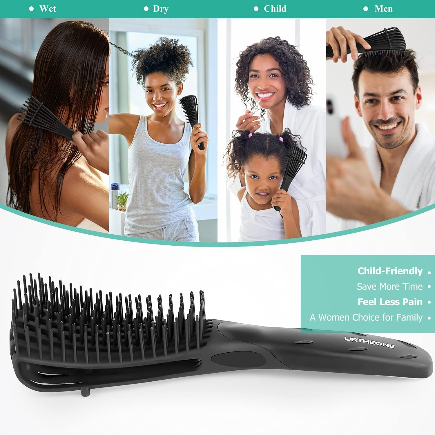 Detangling Hair Brush, Detangling Brush for Adults and Kids, Comb Set for Kinky Curly Coily and Wavy Hair, for Wet and Dry Hair, Afro American Type 3A-4C, Comfortable Grip, Easy to Clean(Black) - Blue image number 4