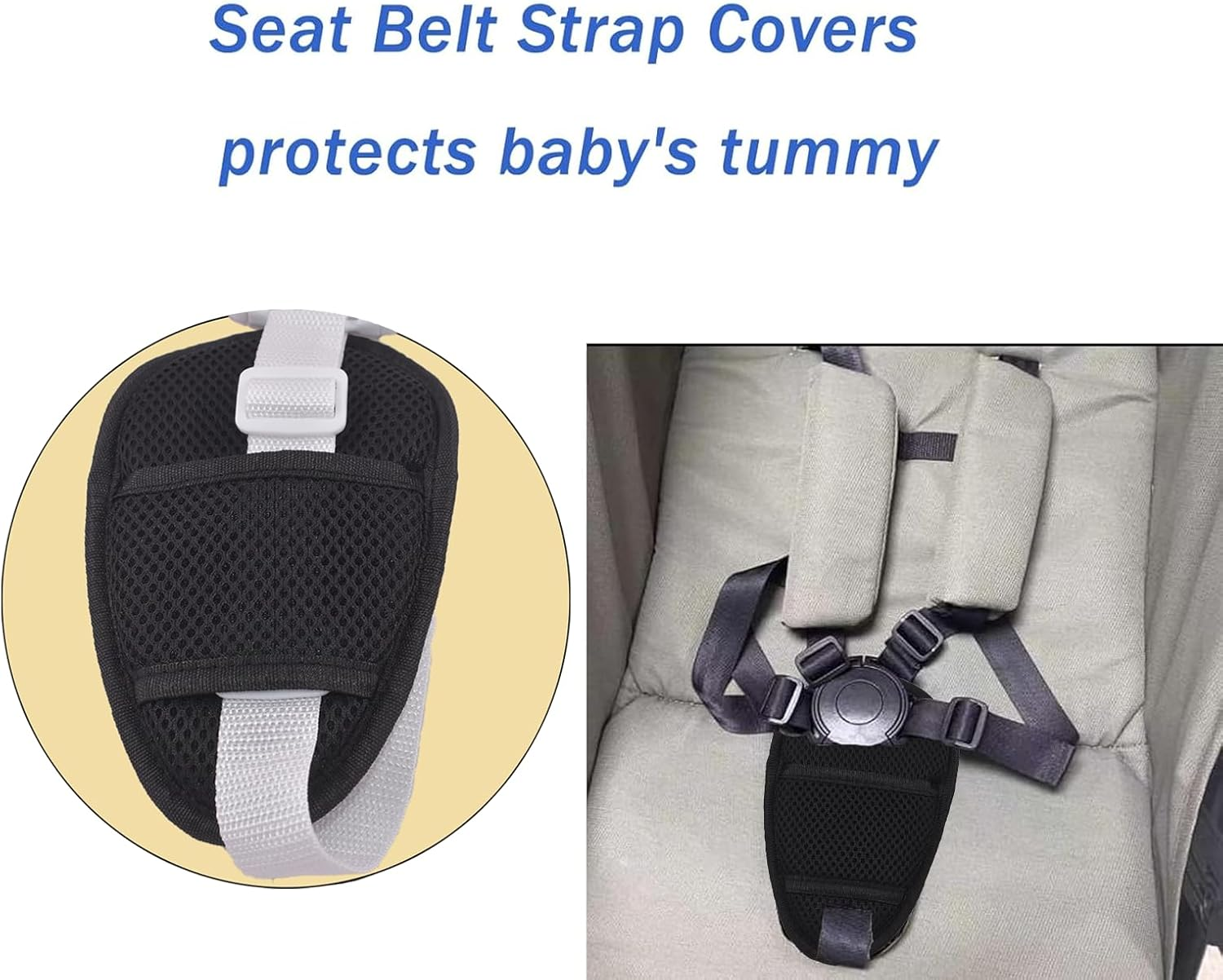 2 Pack Baby Stroller Seatbelt Crotch Cushion Car Seat Belt Strap Covers for Baby Stroller Universal Pram Belt Pads for Baby Car Seat Pushchair Seat Belt Crotch Covers for Baby (Black) image number 4