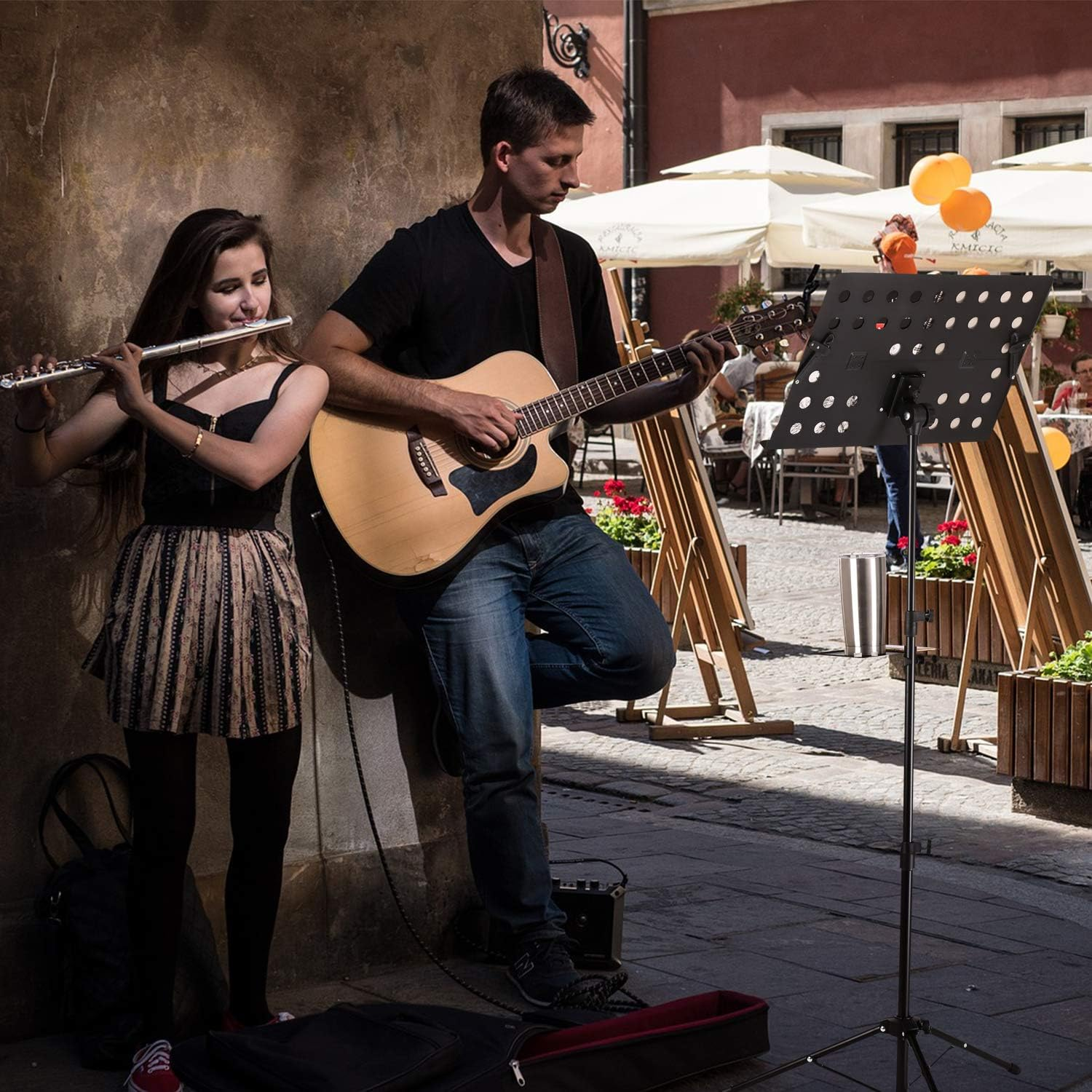 IMAGE 55-160 Cm Sheet Music Stand Adjustable and Foldable Travel Metal Music Stand with Music Tray, Carrying Bag, and Music Sheet Clip Holder for Instrumental Performance image number 6