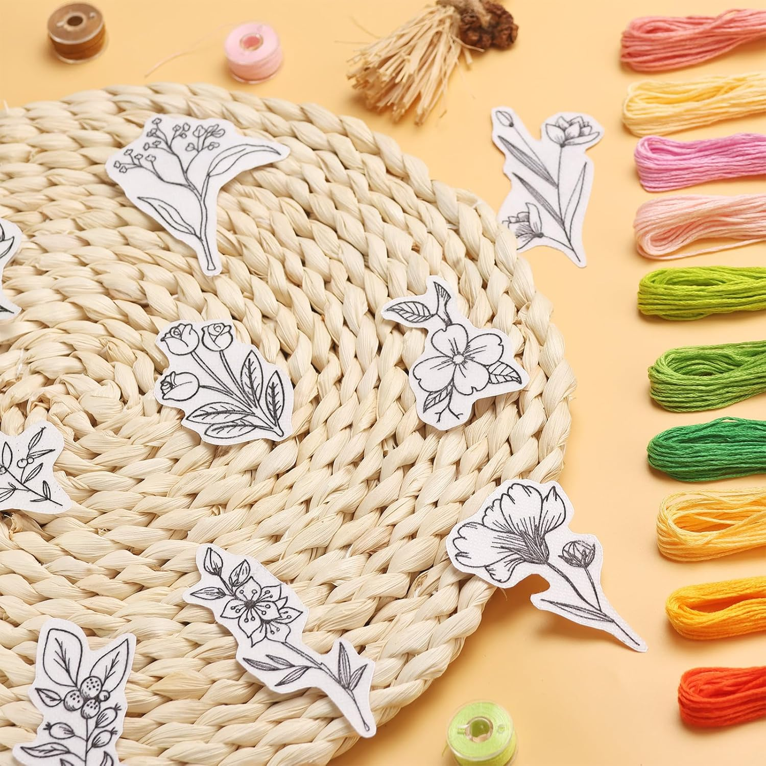 Patemby 50Pcs Water Soluble Embroidery Stabilizers, Stick and Stitch Embroidery Paper with Pre-Printed Flowers and Leaves Pattern Transfers for Hand Sewing Lover Beginners (Flower) image number 1