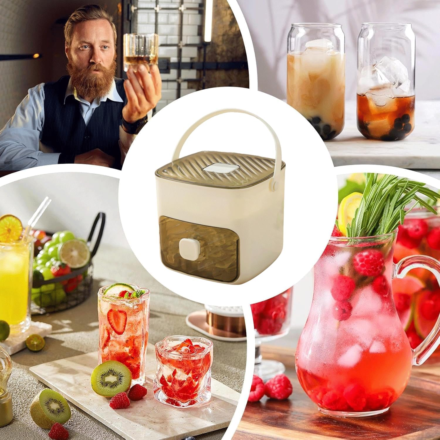 Taicols Small Ice Cube Machine, Ice Cube Maker, with 48 Grids, Ice Cube Tray, Ice Cube Maker with Drawer and Storage Container, Ice Cube Tray with Container, for Home Kitchen (White) - White image number 3