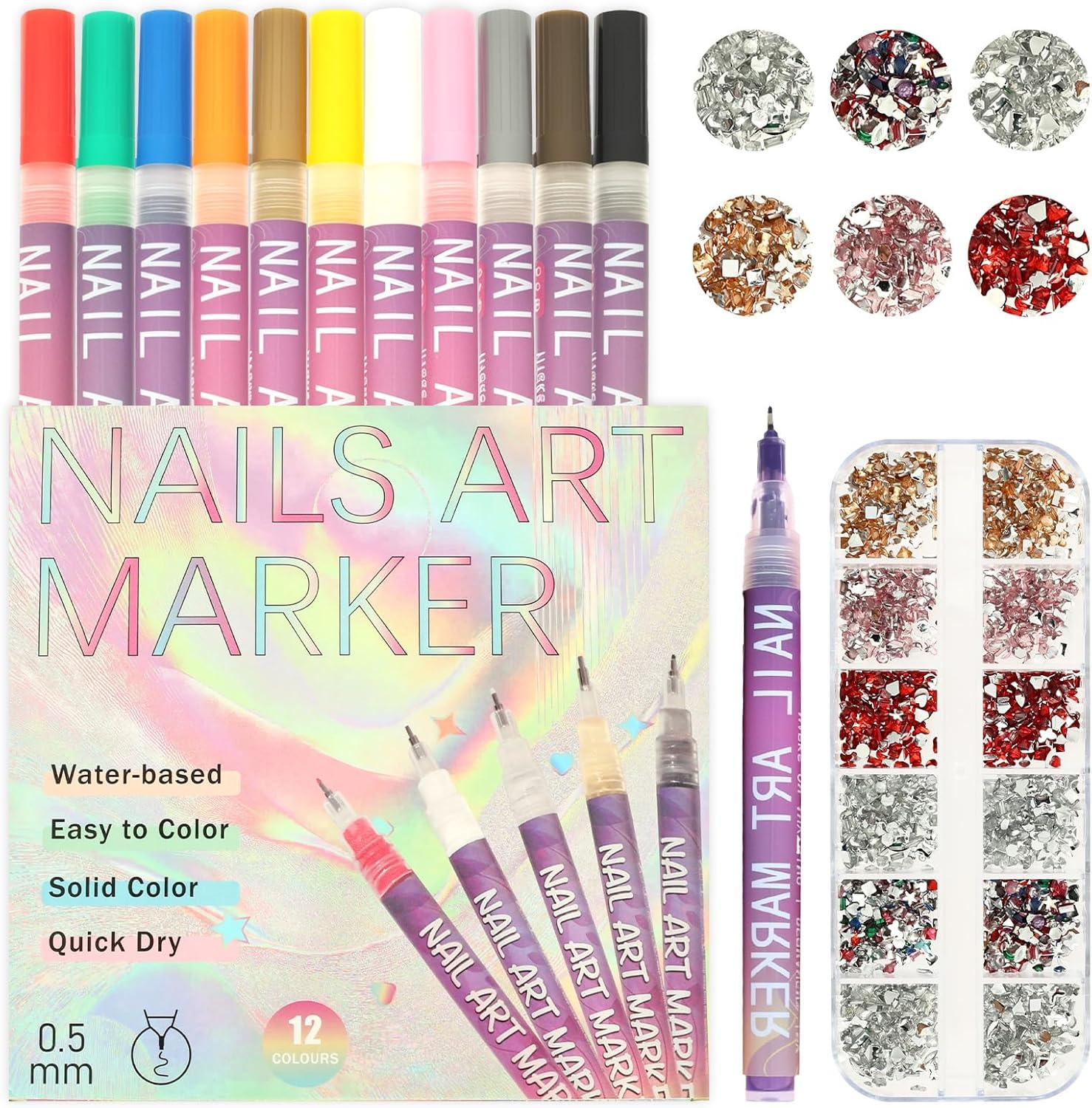 XXLAUBBD 12-Color 0.5Mm Fine Tip Nail Art Pen Set - Quick Dry Acrylic Paint Marker for Home & Salon Nail Decoration image number 4