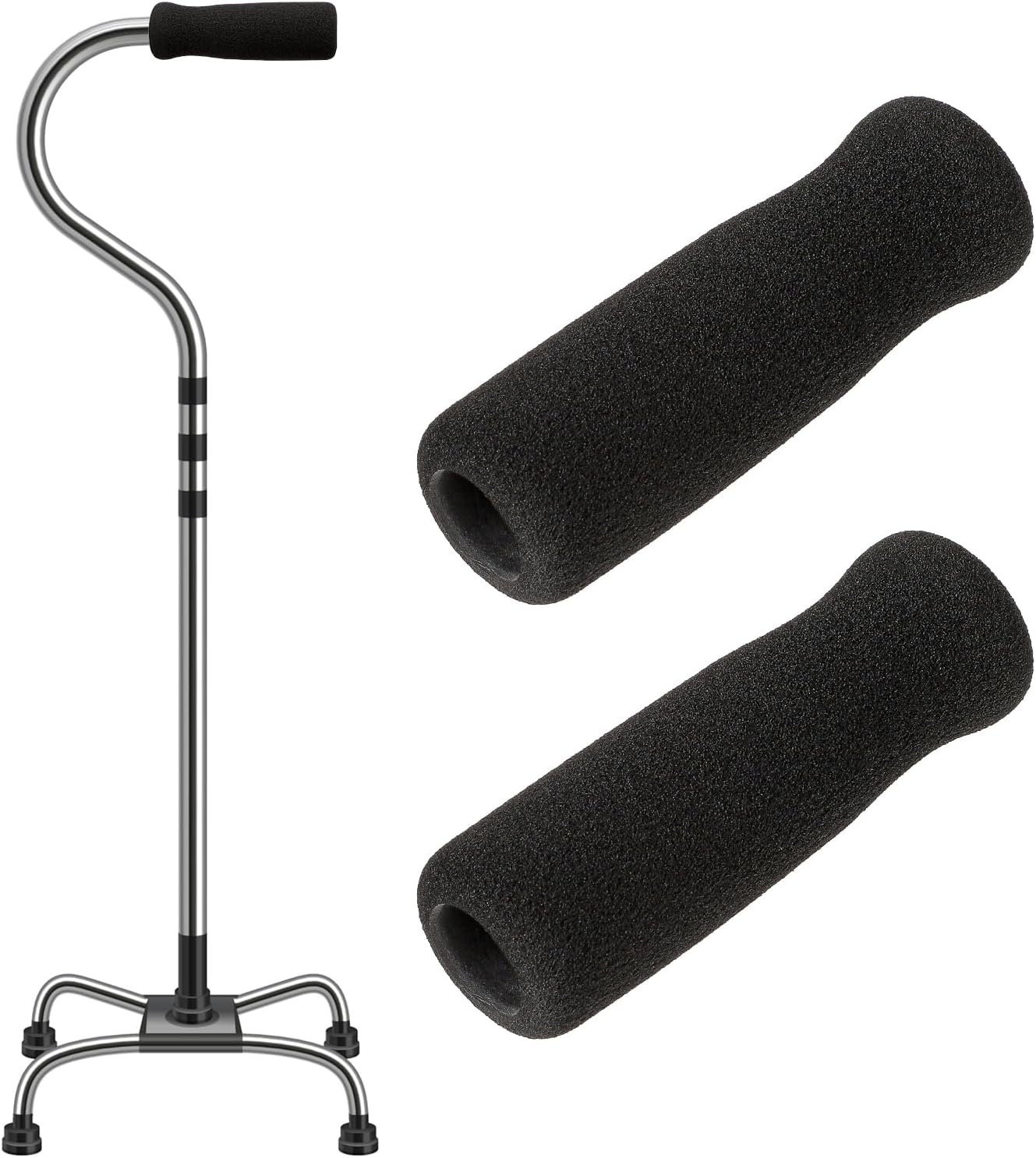 Cane Handle Grip Replacement, 2 PCS Walking Canes Grips for Seniors Cane Handle Grip Stick Replacement Offset Cane Handle Grips Crutch Hand Grips Black Foam Cane Grip Replacement for Cane Accessories