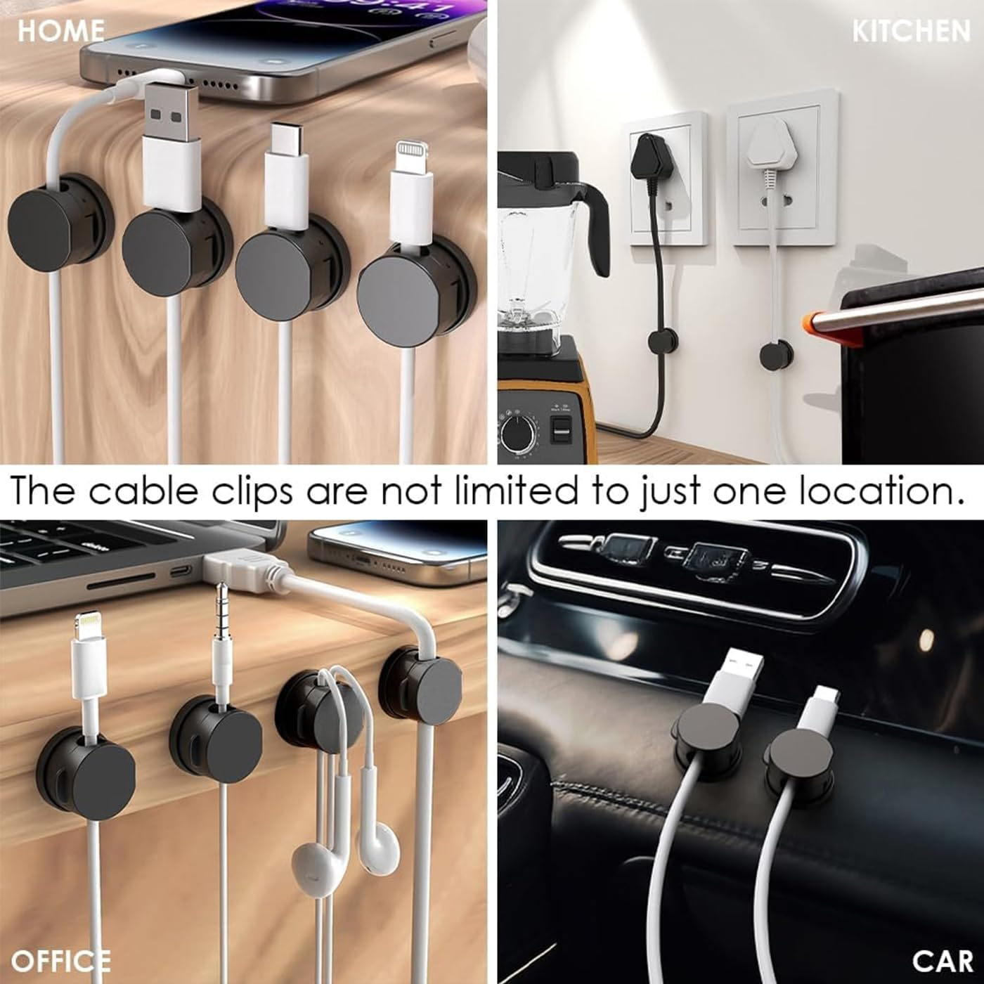 6 Pack Magnetic Cable Clip Desktop Cable Organizer 360&deg; Rotating Adhesive Cord Holder Keeper USB Charger Wire Tidy Holder for Phone Office Desktop Nightstand Car (Black) image number 4