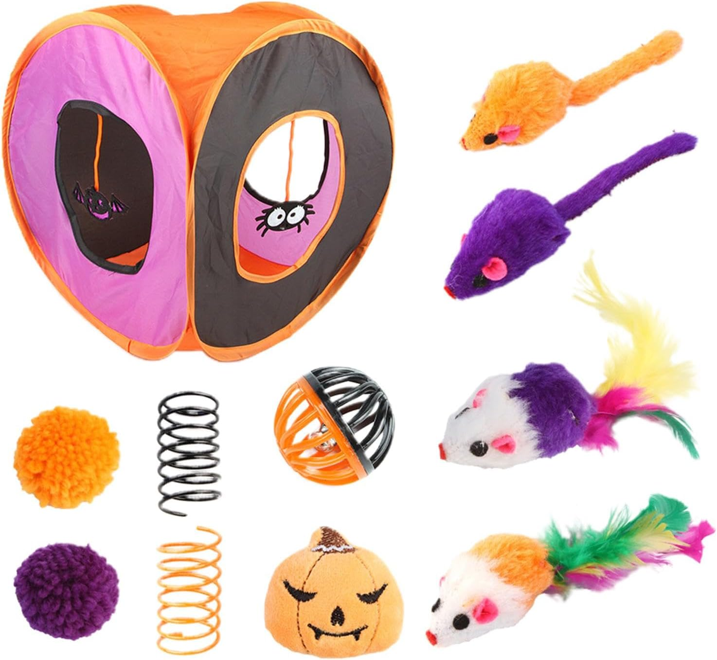 Kitten Starter Kit Bundle | Cute Interactive Cat Toy Set - Cute Cat Cube Interactive Toy Set, Halloween Kitten Accessories Cat Toy Box for Indoor Pets