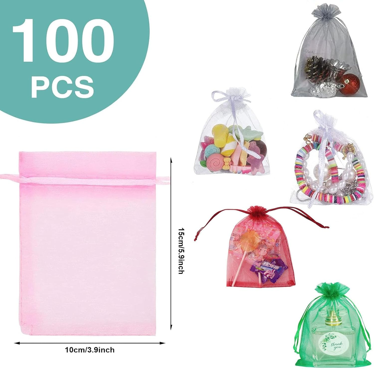 Organza Gift Candy Sheer Bags,Tuoyi Mesh Jewelry Pouches Drawstring Bulk for Wedding Party Favors Festival Christmas Valentine'S Day (10 * 15Cm, Mixcolor) image number 3