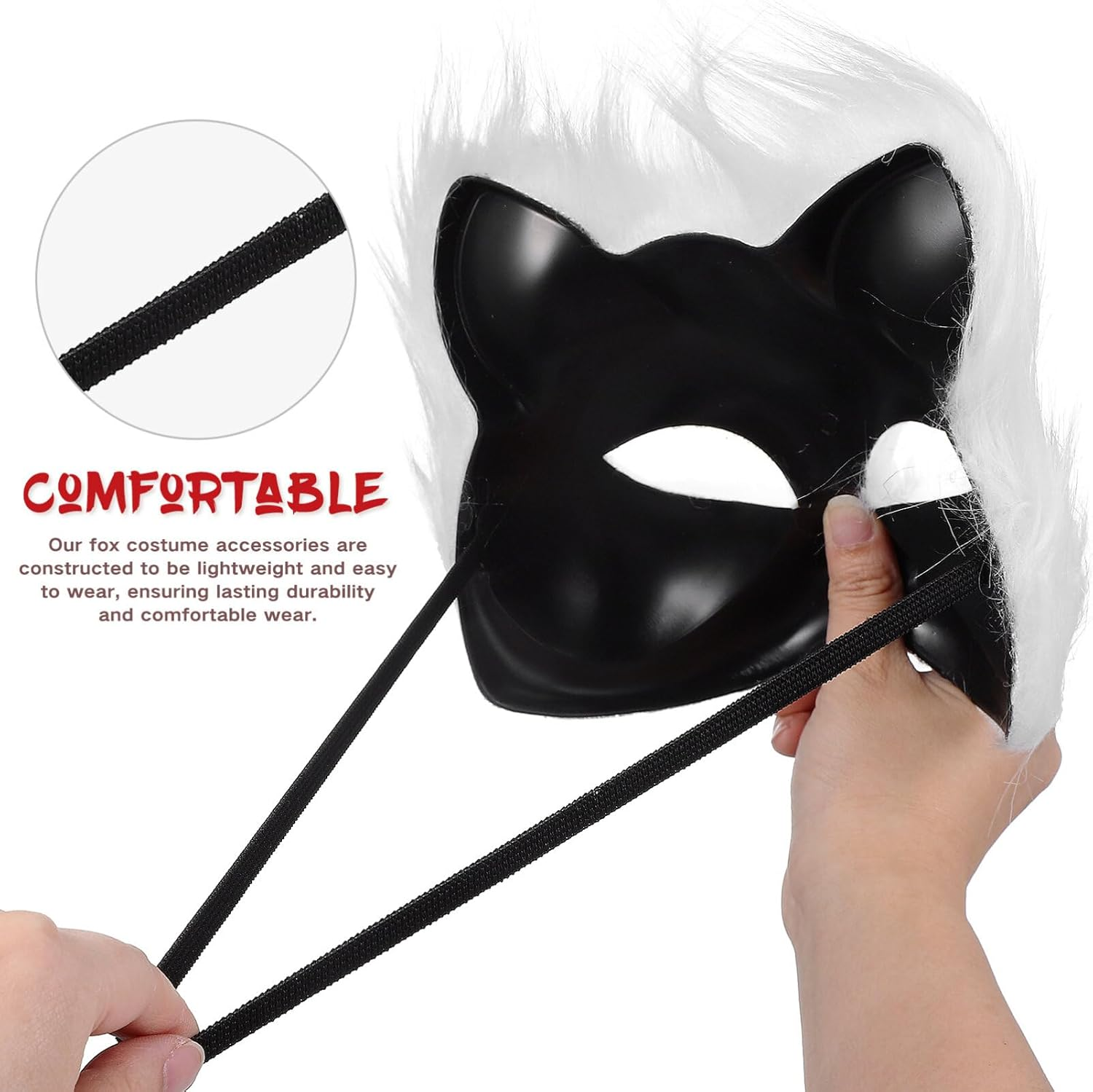 PACKOVE Faux Mask Cat Wolf Cosplay Costume Set Plush Mask Furry Fox Mask Mask Animal Tail Halloween Party for Girls Women White image number 4