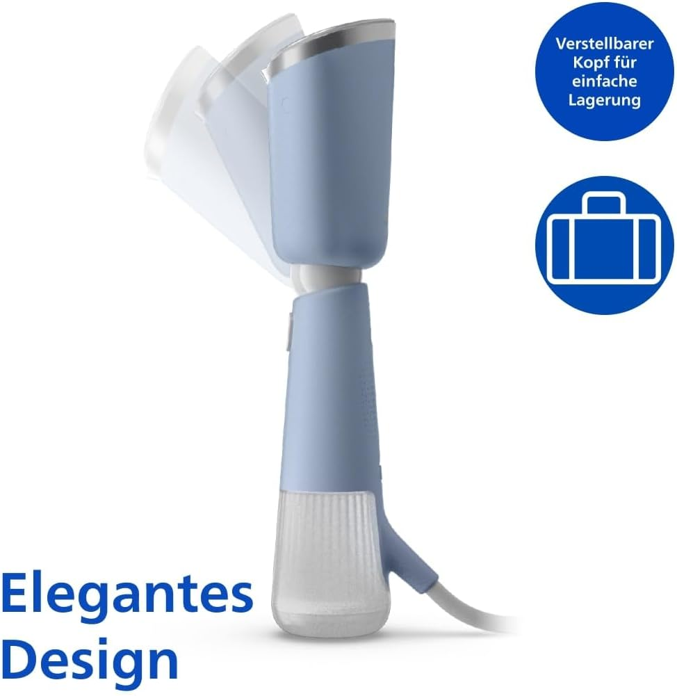 Philips Steamer 5000 Series - 35 Seconds Heating, Active Heated Steam Plate, Eco Mode, for Delicate Textiles, Steams Vertical & Horizontal, Glove & Bag, Sky Blue (STH5020/20)