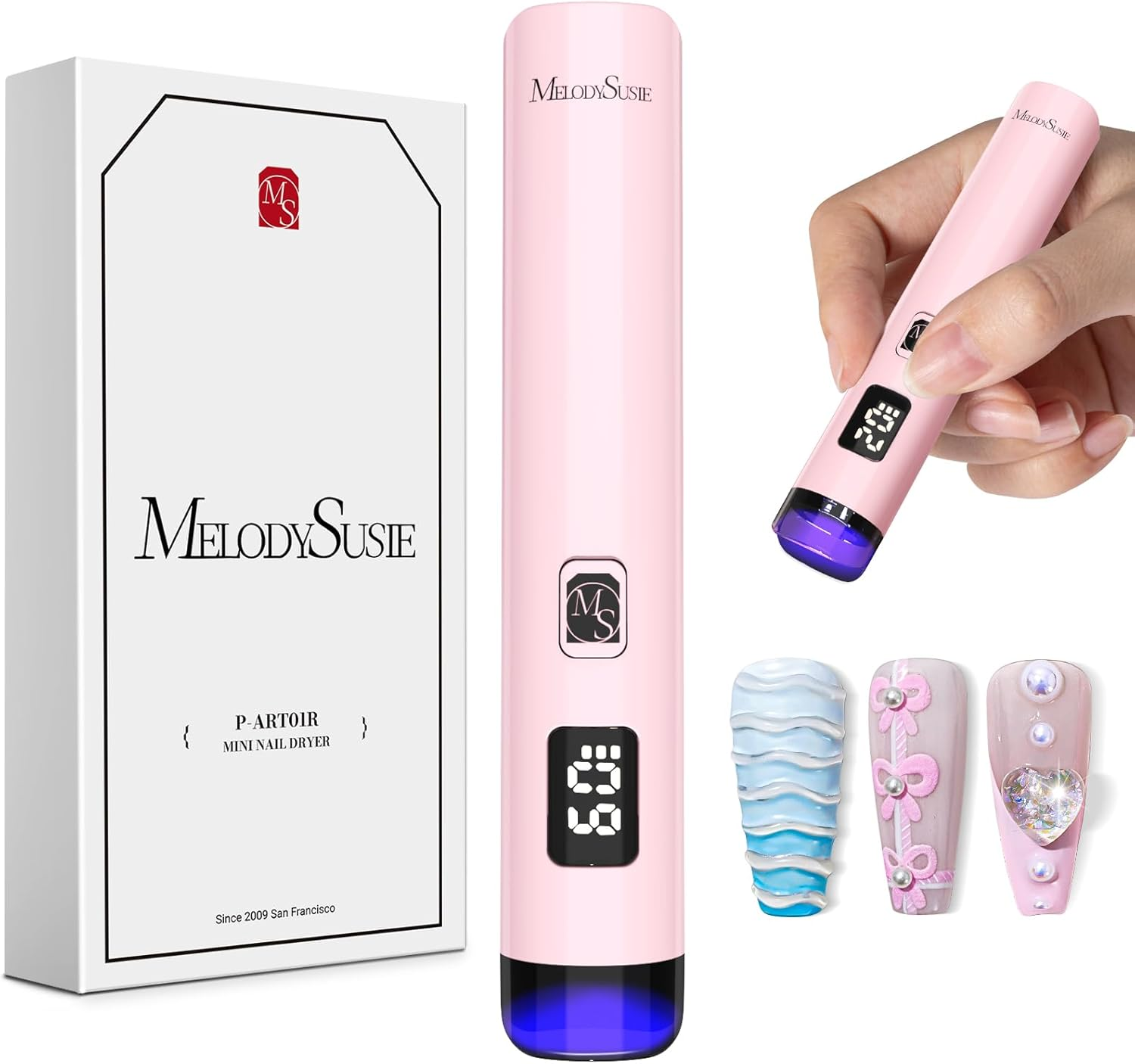 Melodysusie Handheld UV Light for Gel Nails, ART01R Cordless Gel X Nail Lamp Rechargeable with LCD Display, Eye Protection Cover Flash Cure Nail Dryer for Rhinestone Glue Decoration DIY at Home image number 6