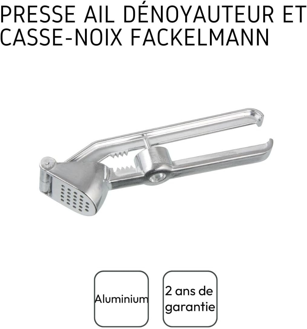 Fackelmann 45606 6.1" Aluminum Garlic Press with Olive Stoner, Silver image number 3